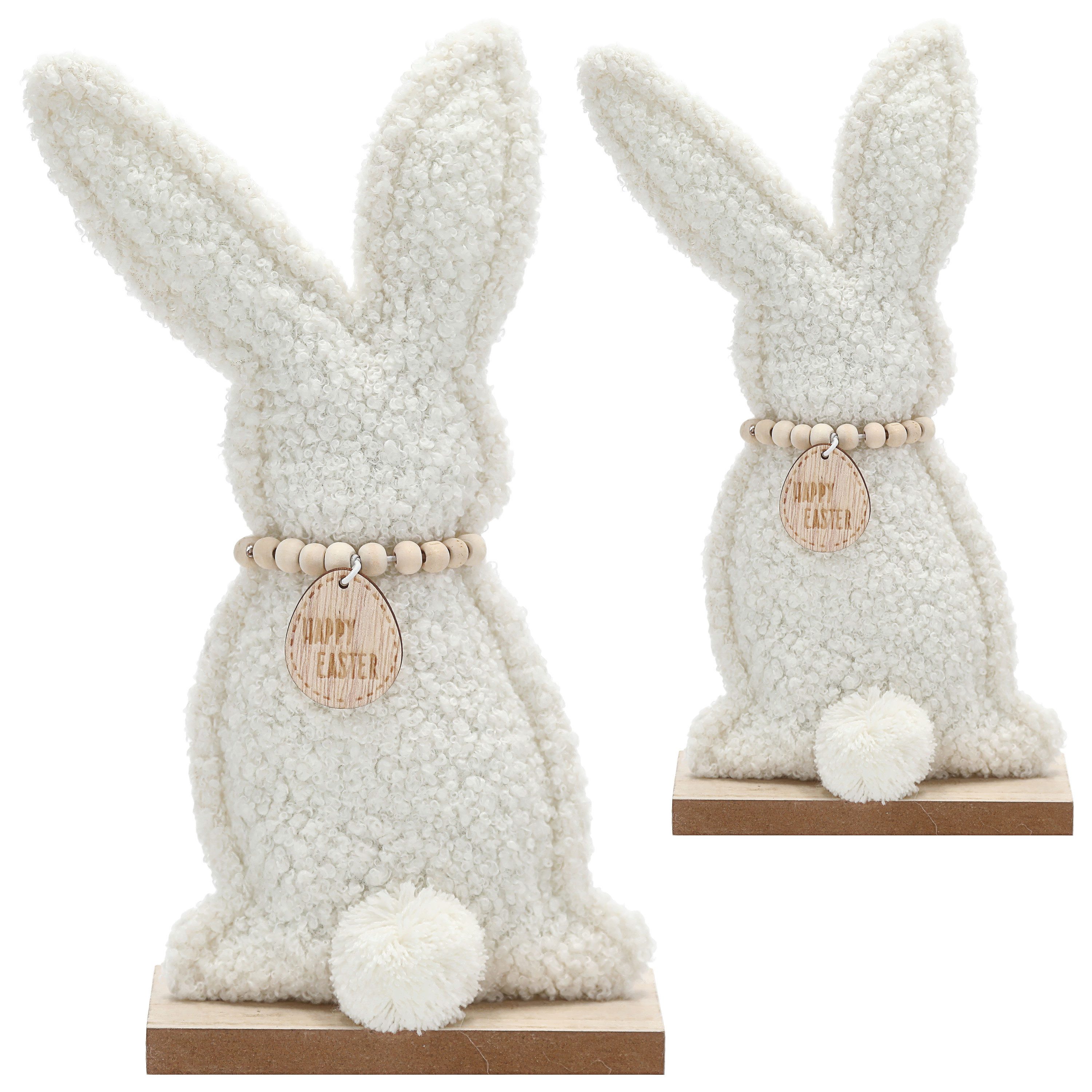CEPEWA Dekofigur Hase auf Holzfuss 'Frohe Ostern' Polyester MDF 13,5x26x6cm Osterhase