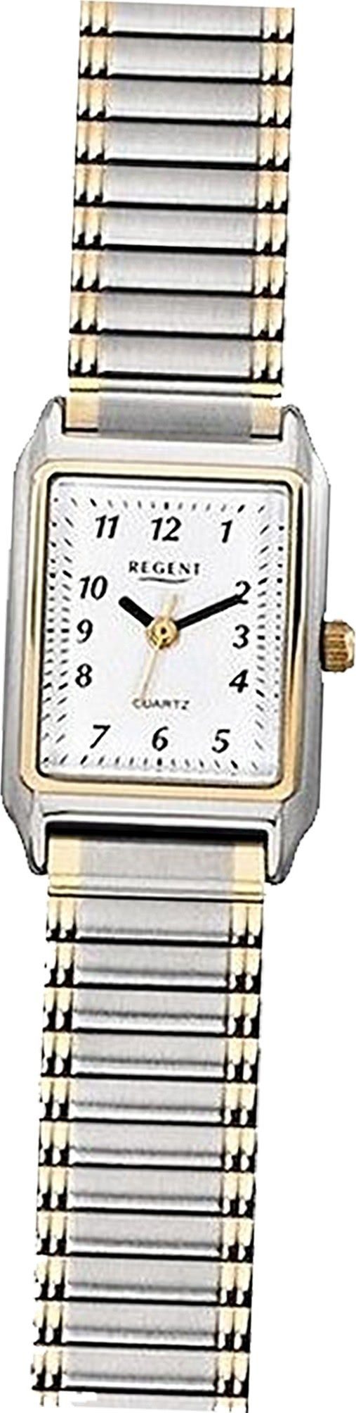 Regent Quarzuhr Regent Metall Damen Uhr F-460 Analog, Damenuhr Metallarmband silber, gold, eckiges Gehäuse, klein (ca. 26mm)
