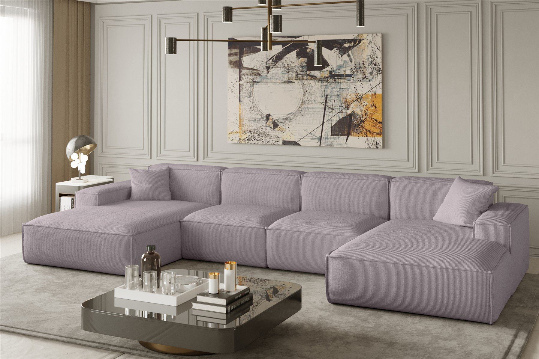 Fun Möbel Wohnlandschaft U-Form CELES, Breite 379 cm, inkl. 2 Zierkissen