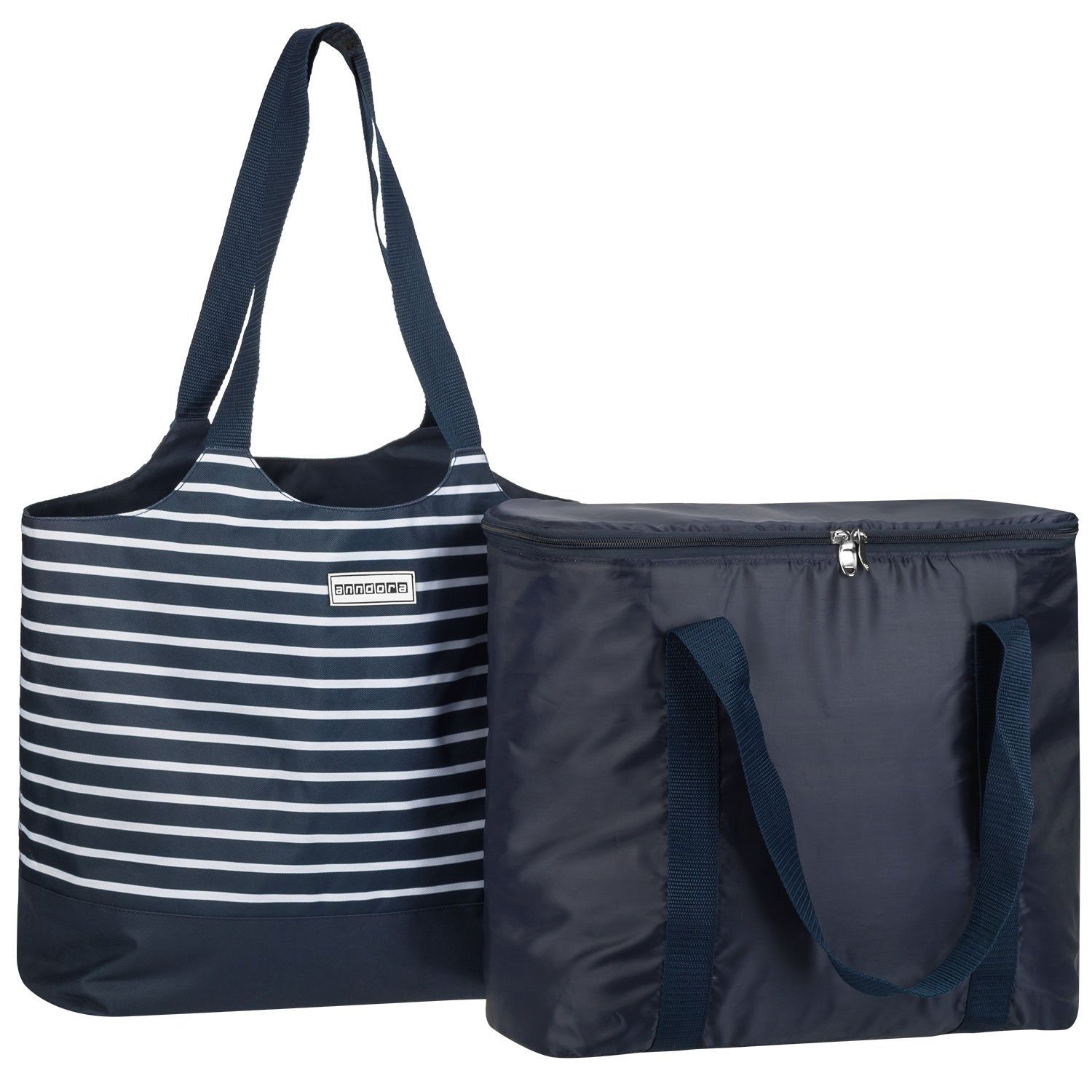 anndora Shopper 2 in 1 Doppeltasche Einkaufstasche mit Kühlfunktion, Isoliertasche mit Reißverschluss - Tragehenkel an beiden Taschen