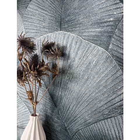 Newroom Vliestapete, Silber Tapete Modern Dschungel - Mustertapete Dschungeltapete Grau Blau Tropisch Floral Palmen Blätter für Wohnzimmer Schlafzimmer Küche