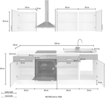 wiho Küchen Küchenzeile Husum, ohne E-Geräte, Breite 220 cm