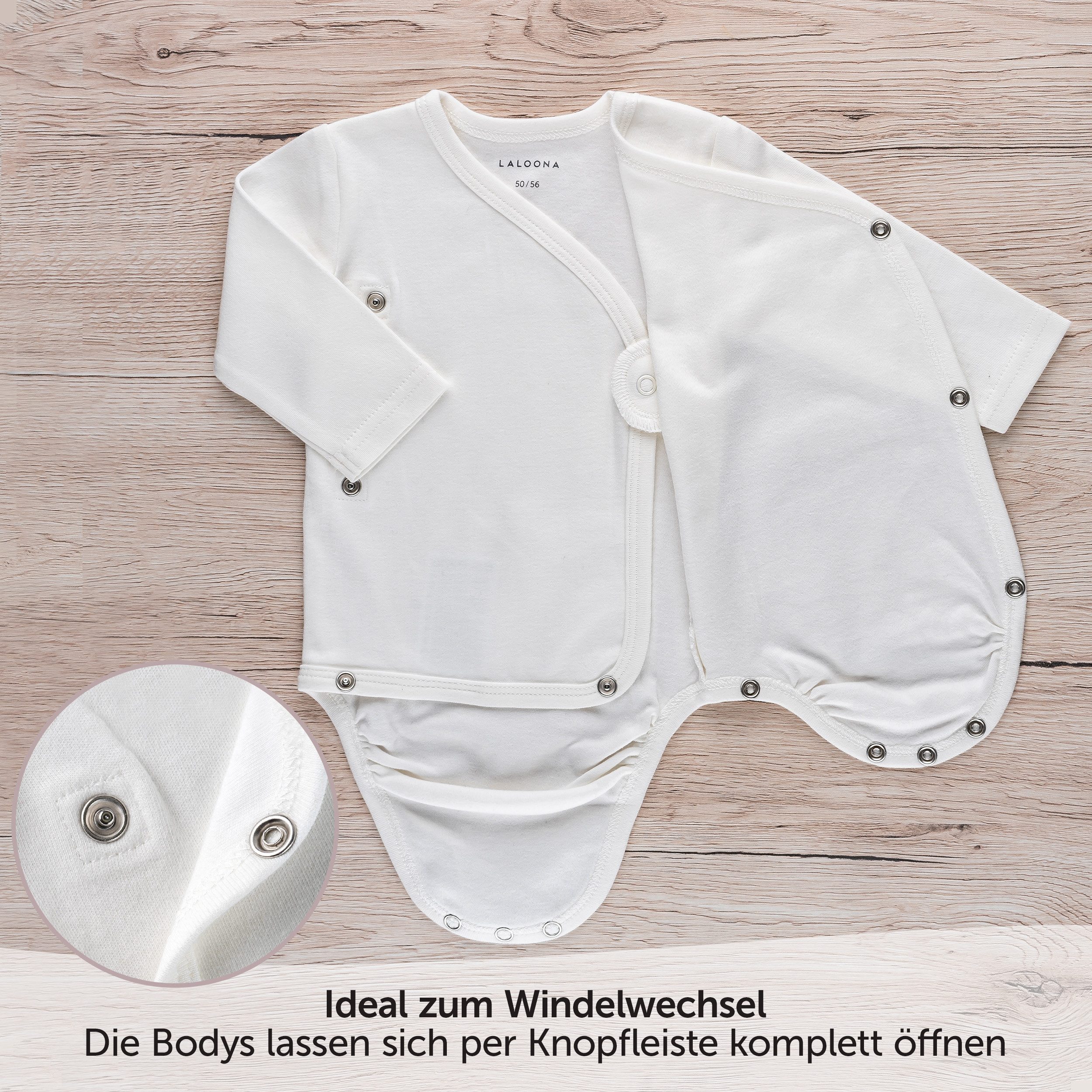 LaLoona Body (6er-Pack) Baby Langarm Wickelbody aus 100% Baumwolle, für bequemes Wickeln