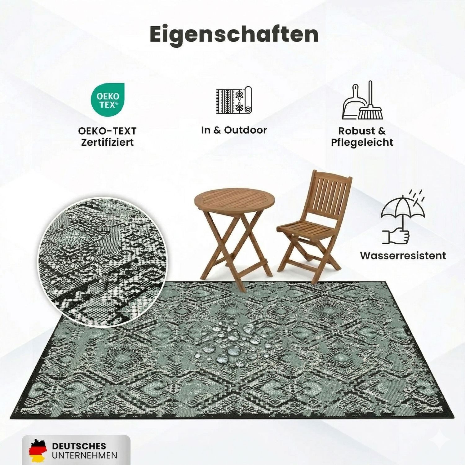 Vimoda Outdoorteppich Teppich In- und Outdoor Terrassen & Balkon Küche, Rechteckig, Höhe: 5 mm, Läufer Blumen Design wasserabweisend schnell trocknend – Bild 5 von 5