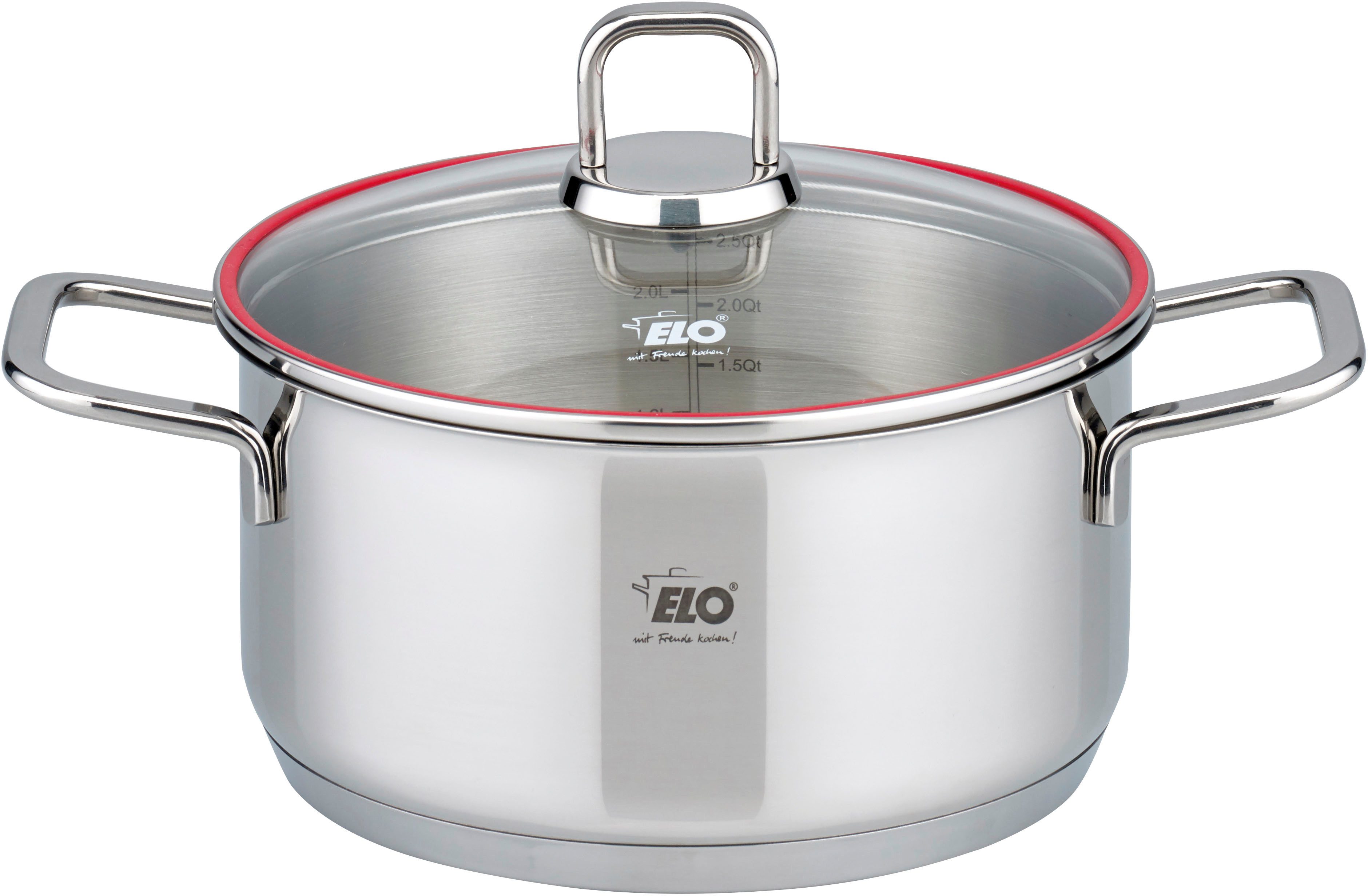 Elo Topf-Set Excellent, Edelstahl 18/10 (Set, 6-tlg., Bratentopf Ø 20 cm, je 1 Fleischtopf Ø 16/20/24 cm, Kasserolle Ø 16 cm), inkl. Untersetzer, mit Literskala, Induktion