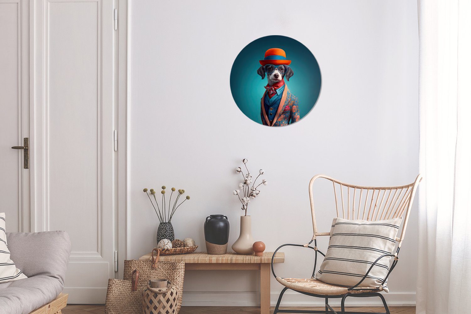 cm Kreis - Blumen - - Wandbild, Jacke MuchoWow Forex, Hund Gemälde Blau, 30x30 Wanddekoration (1 Porträt Wohnzimmer, St), Rundes -