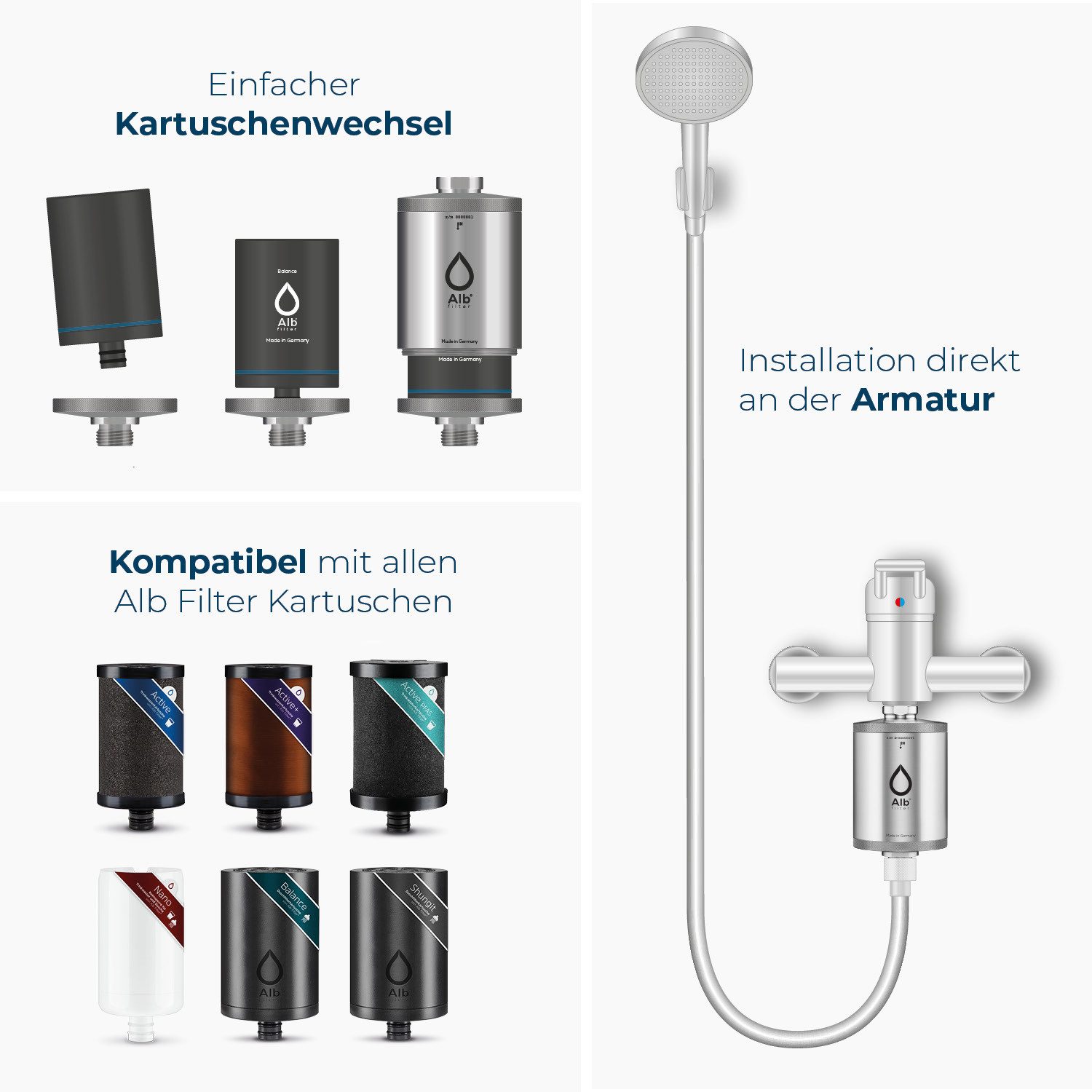 Alb Filter Wasserfilter Shungit Duschfilter, Shungit, Wellness, Edelstahl, Made in Germany