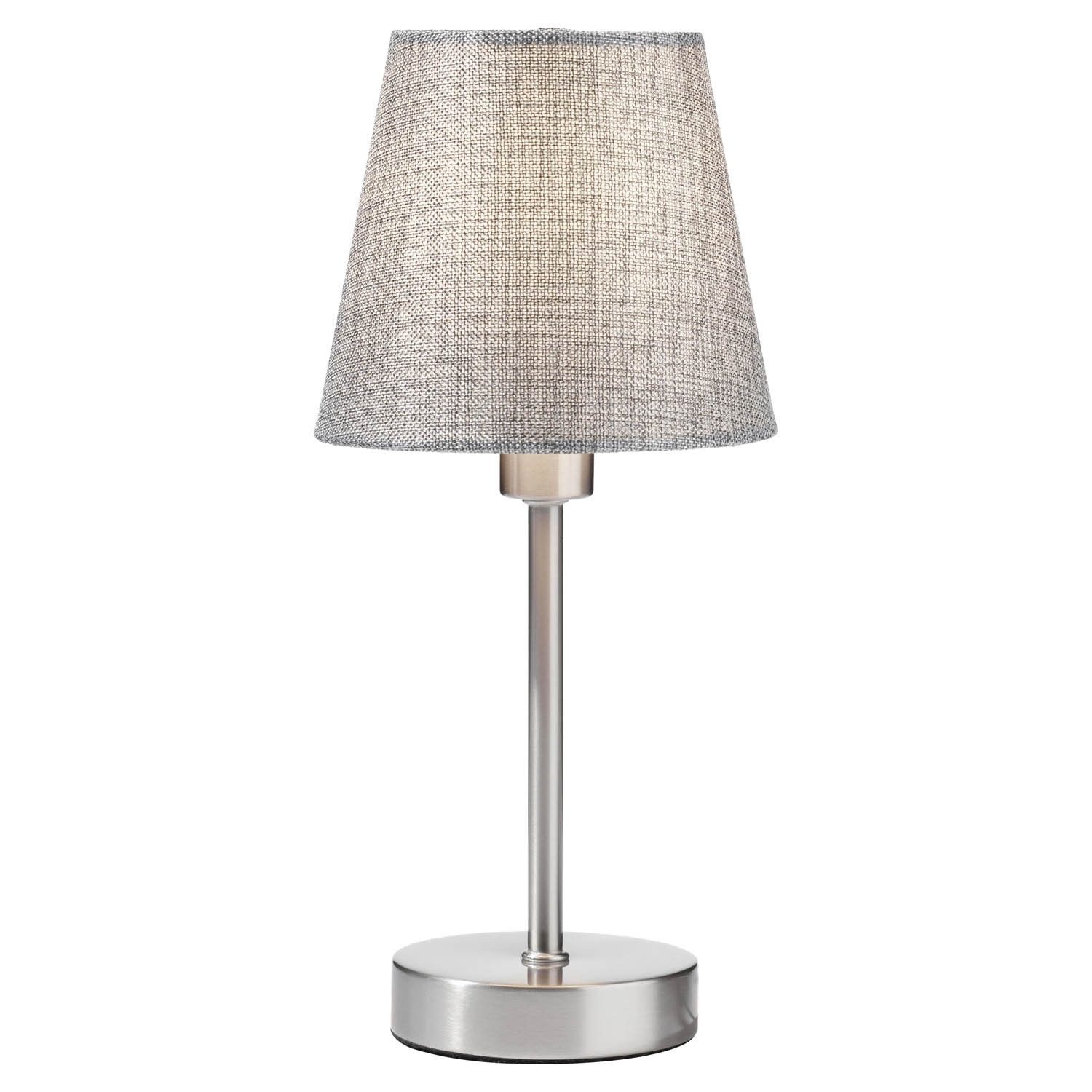 casa NOVA Tischleuchte Tischlampe FIBO, H 32 cm, Grau, Nickelfarben, ohne Leuchtmittel, Metall, Stoffschirm, mit Schnurschalter