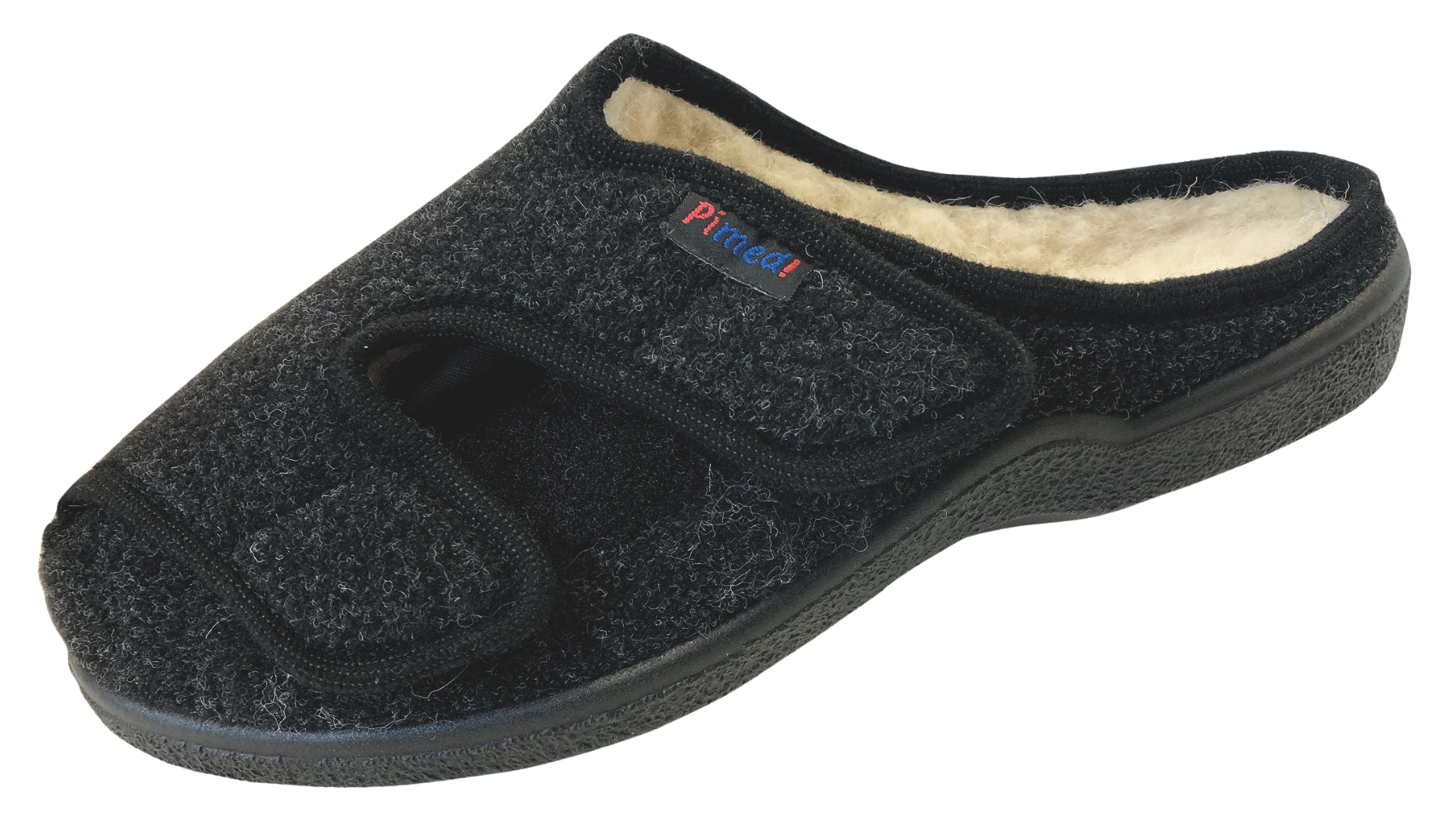 Pimed! Verbandpantoffel aus Wollstoff, warm gefüttert, 37181, anthrazit Hausschuh