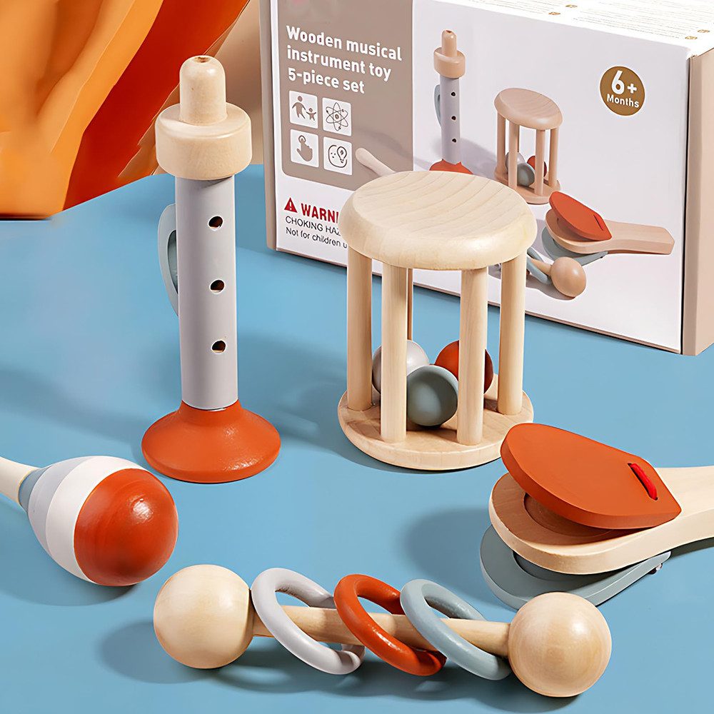 CLTYQ Spielzeug-Musikinstrument Montessori Musikspielzeug Set, Instruments Percussion Holzspielzeug, (5 tlg., Baby-Musikspielzeug, Sensorisches Training), Xylophon Holz Kinder,kinder Musikspielzeug lernspielzeug,Geschenke