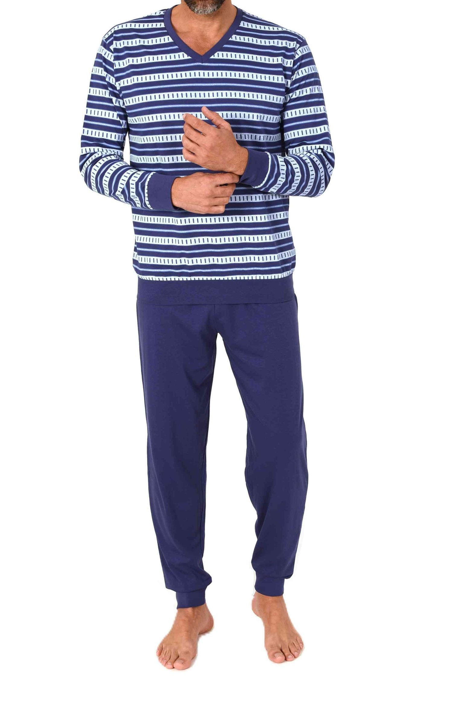 Normann Pyjama Normann Herren langarm Pyjama mit Bündchen in eleganter Streifenoptik