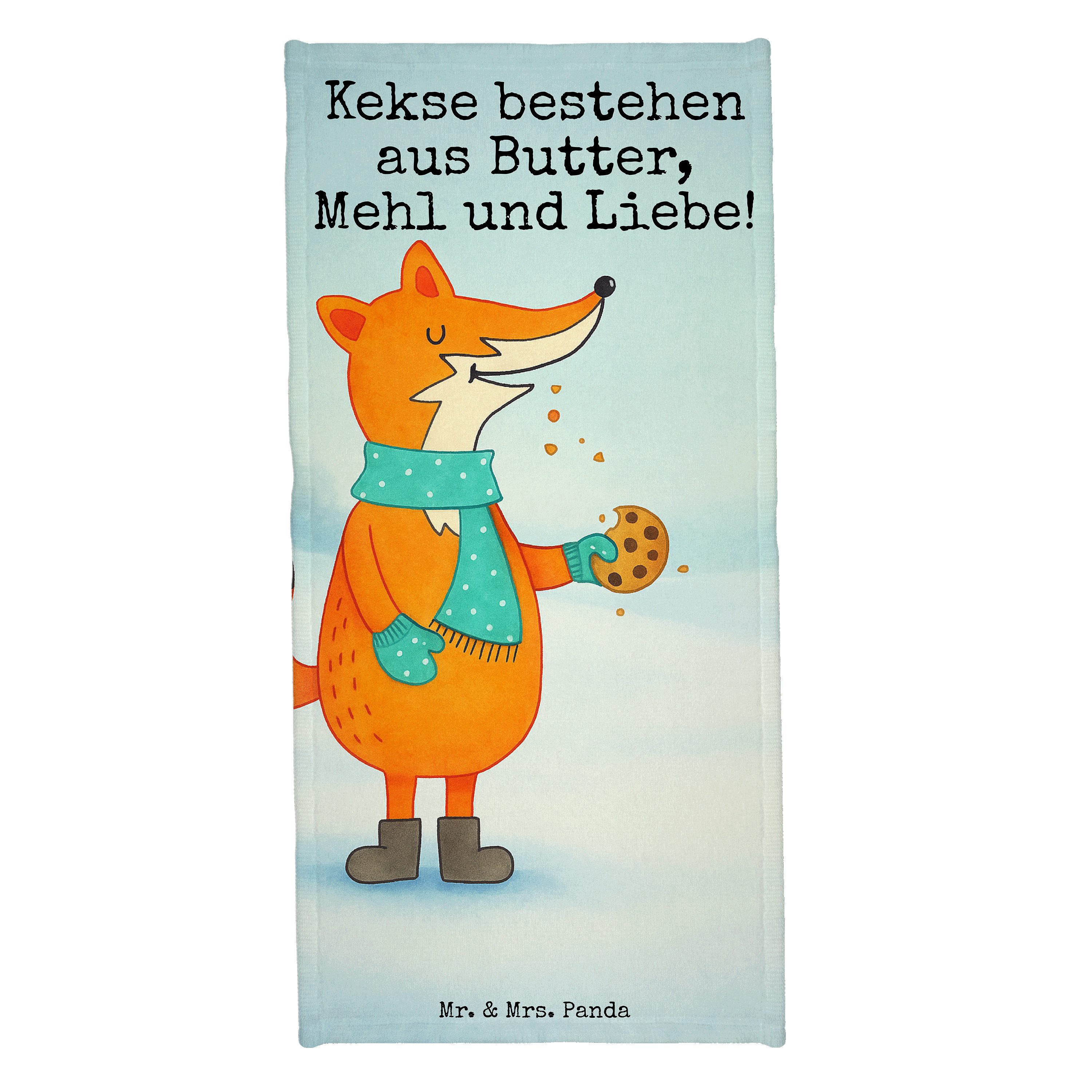 Mr. & Mrs. Panda Handtuch Fuchs Keks Design, Strandtuch, Weiß, Weihnachtlich, Badehandtuch, Dus, Kunstfaser (Packung), Badhandtuch Fuchs Frotteehandtuch