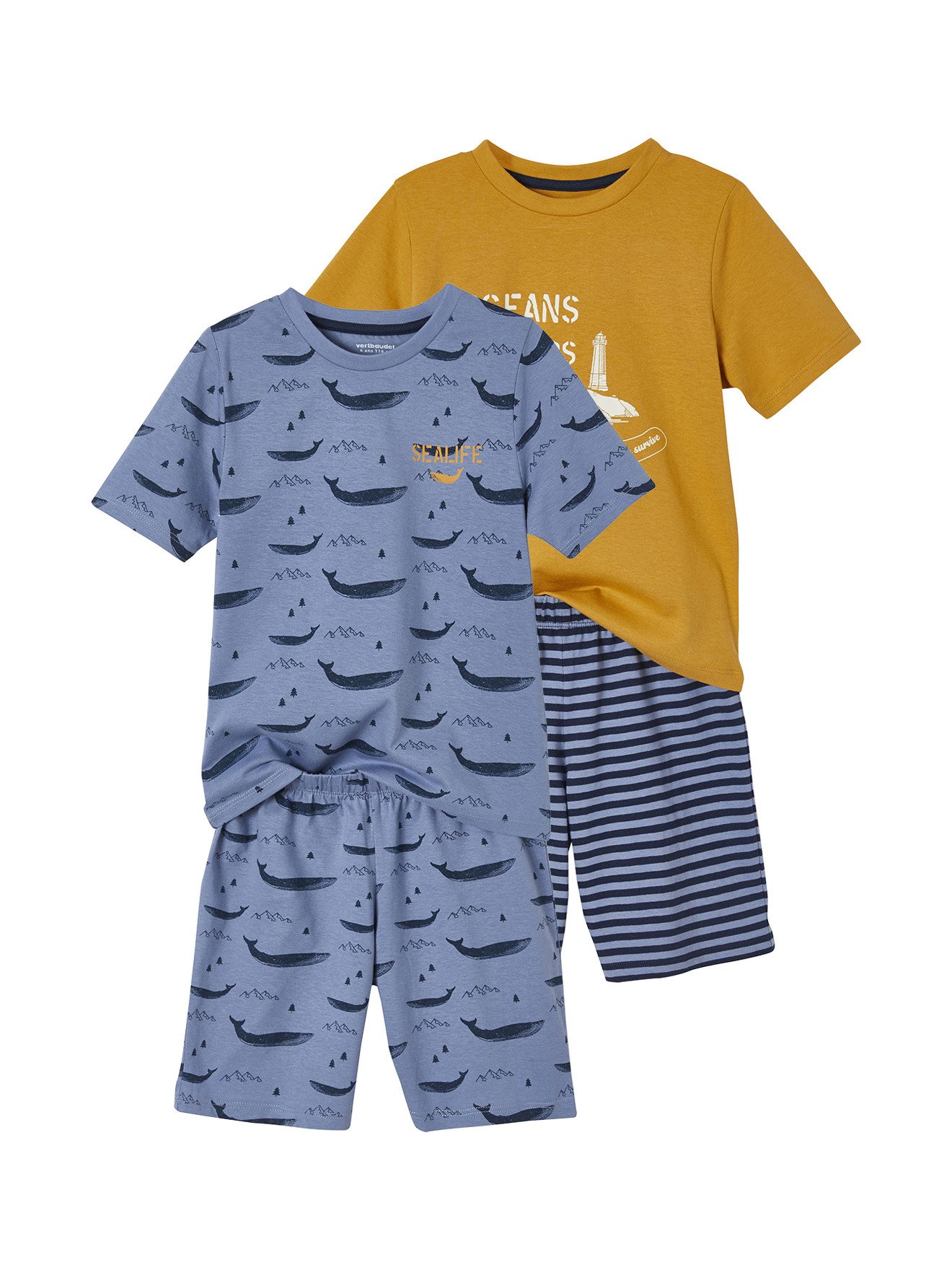Schlafanzug 2er-Pack kurze Jungen Schlafanzüge, Wale BASIC