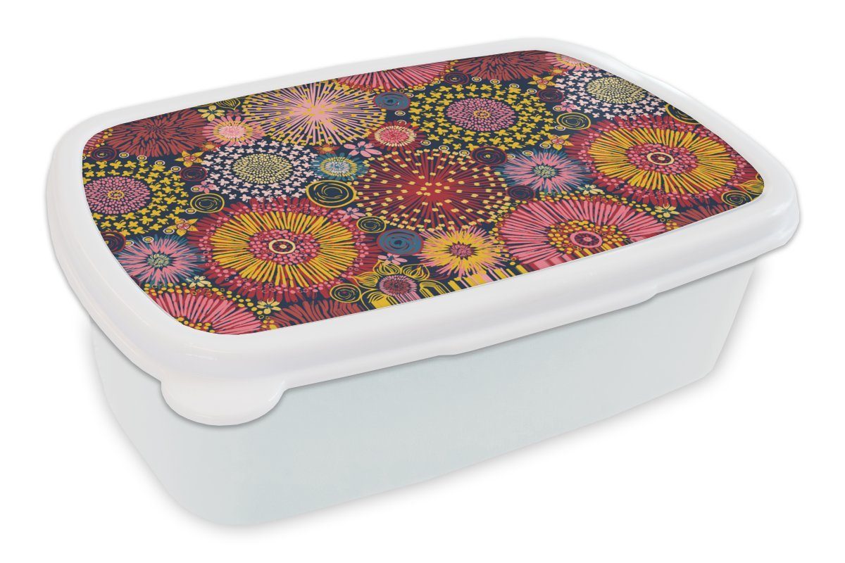 MuchoWow Lunchbox Blumen - Muster - Linie, Kunststoff, (2-tlg), Brotbox für Kinder und Erwachsene, Brotdose, für Jungs und Mädchen weiß