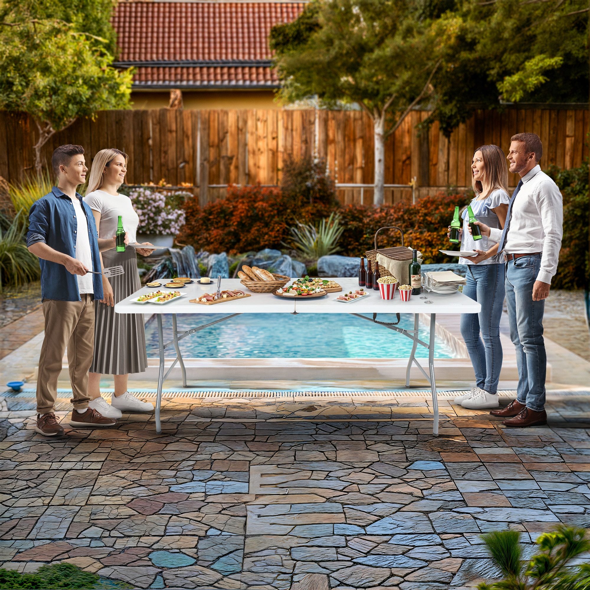 Arebos Klapptisch 182 cm, klappbar für Garten, Camping, Buffet, bis 150 kg, günstig online kaufen