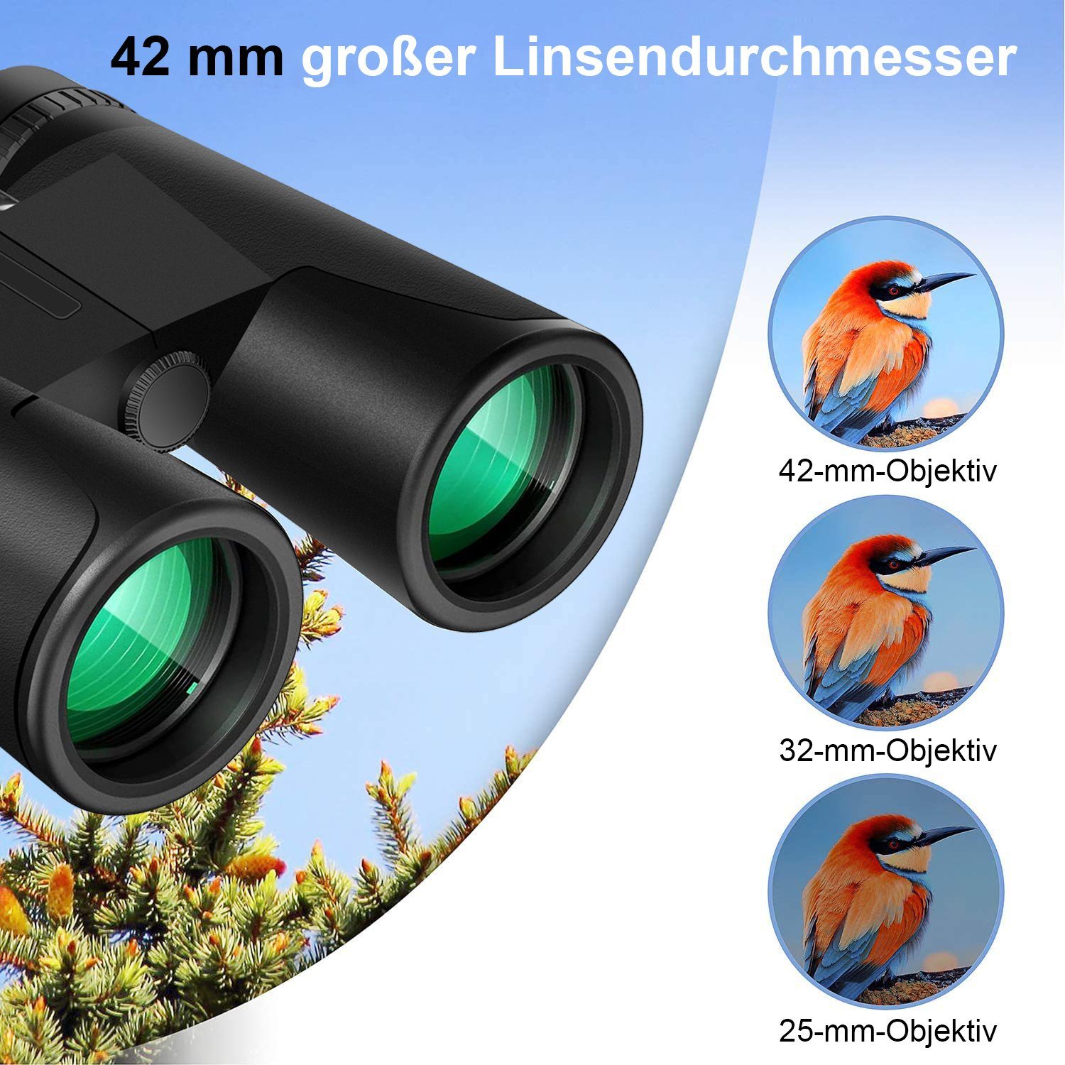 Fernglas Vaxiuja 12 KIKAKO für 42 Erwachsene x Dach Fernglas Prisma