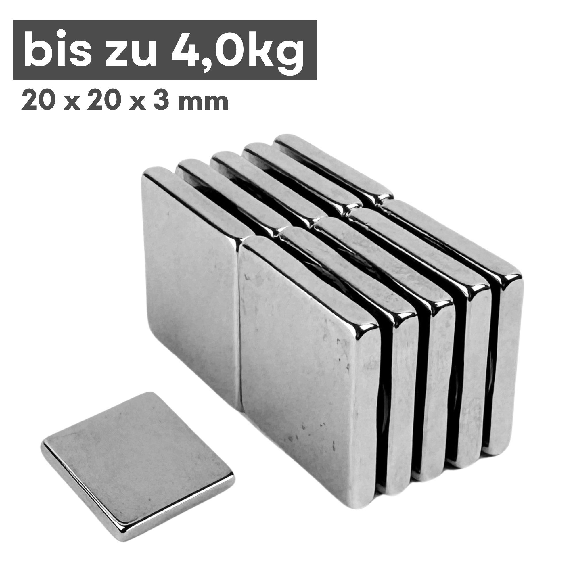 MaajeeKuto Magnet Neodym Magnet 20x20x3 mm Supermagnete Quadermagnete (1-St)
