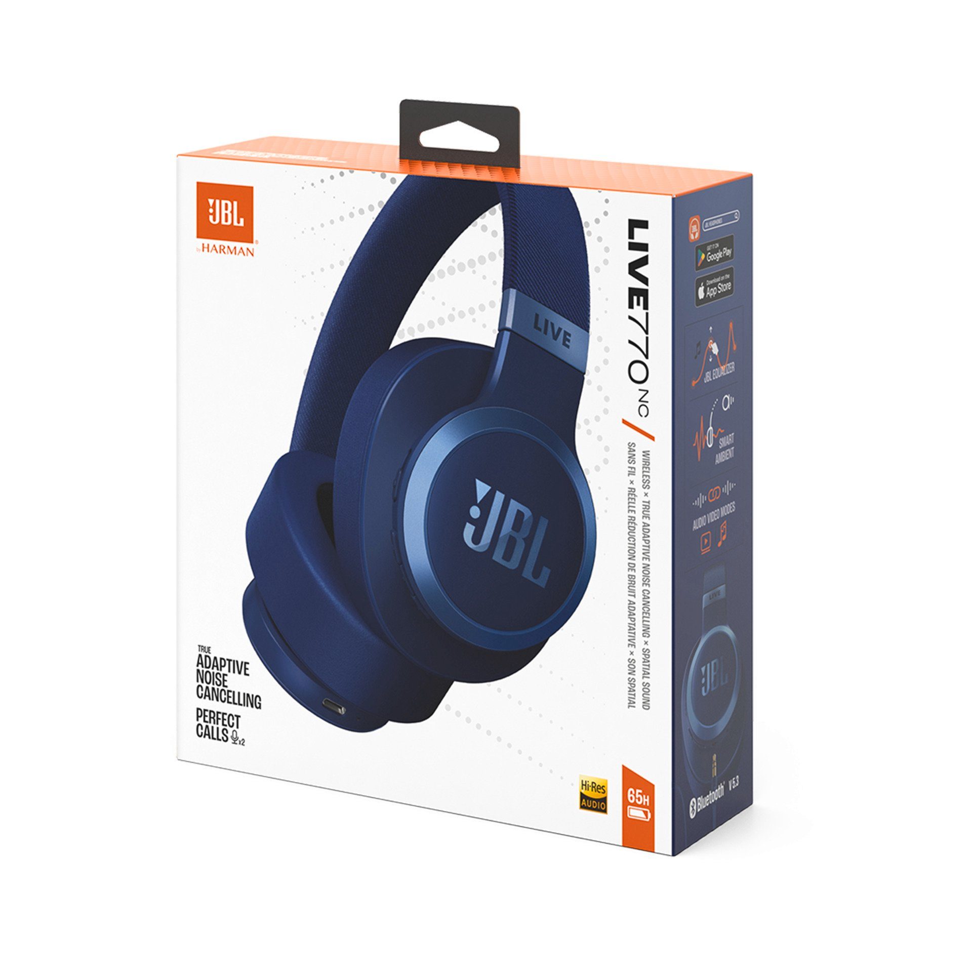 JBL LIVE 770NC mit JBL (Adaptive wireless Alexa, Assistant, Multi-Point-Verbindung, Kabelloser Cancelling) Sound Signature Sound Blau mit True Adaptive Noise-Cancelling, Surround und Google Noise Kopfhörer Transparenzmodus, Over-Ear-Kopfhörer