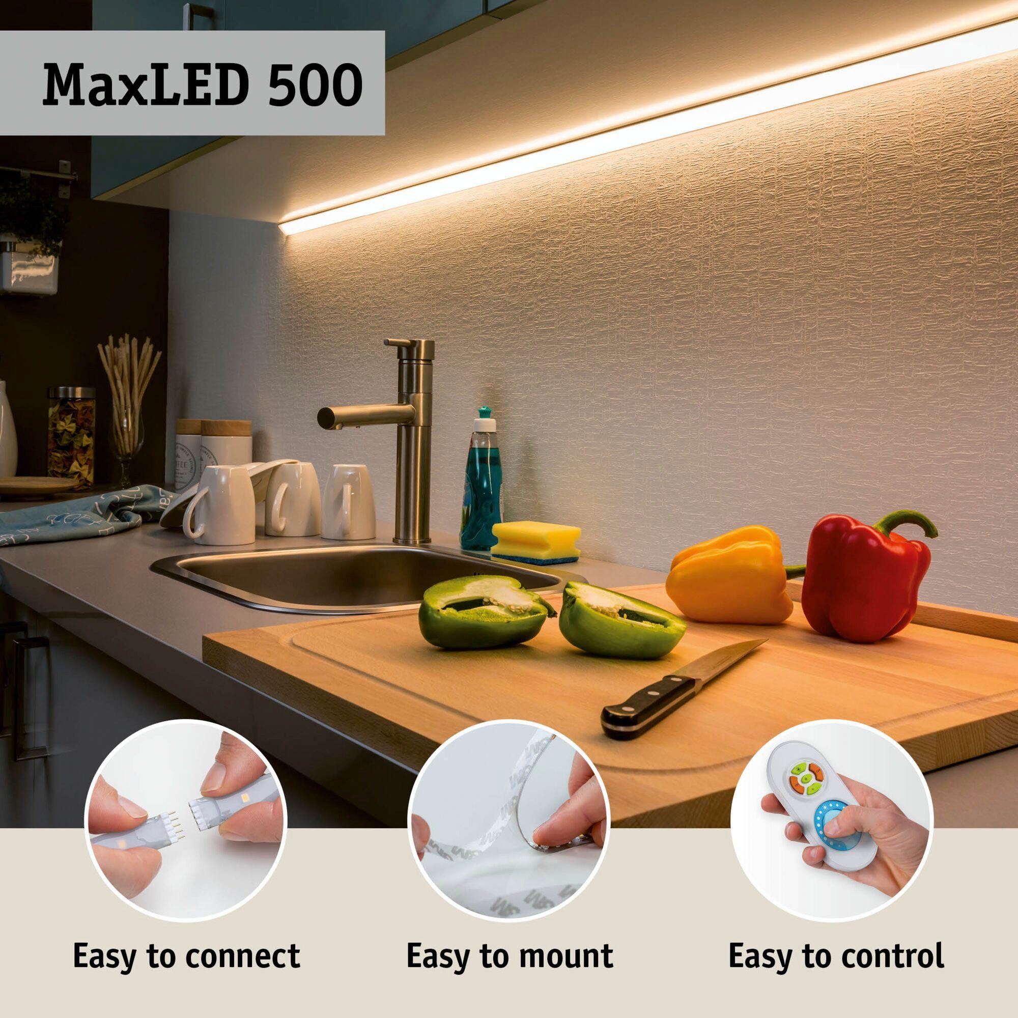 Paulmann LED-Streifen MaxLED 500 Full-Line 1,5m, 1-flammig, 480LED 2700K, warmweiß10W Basisset Basisset 750lm COB