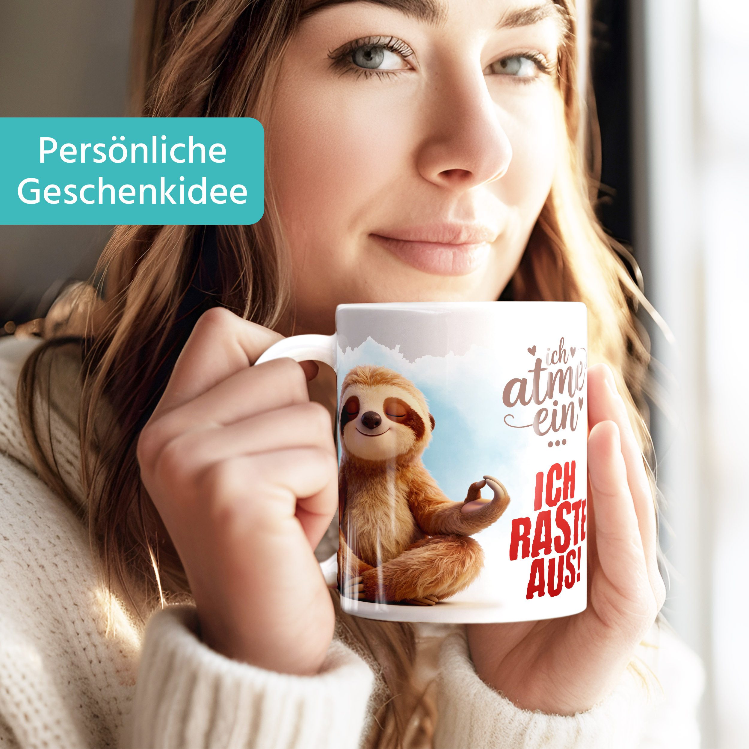 SpecialMe Tasse Tasse Faultier Spruch - Ich atme ein, ich raste aus -Bürotasse, Keramik – Bild 2 von 5