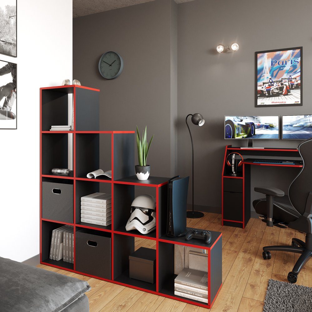 Vicco Raumteiler, Schwarz/Rot/Rot, 142.4 x 143 cm