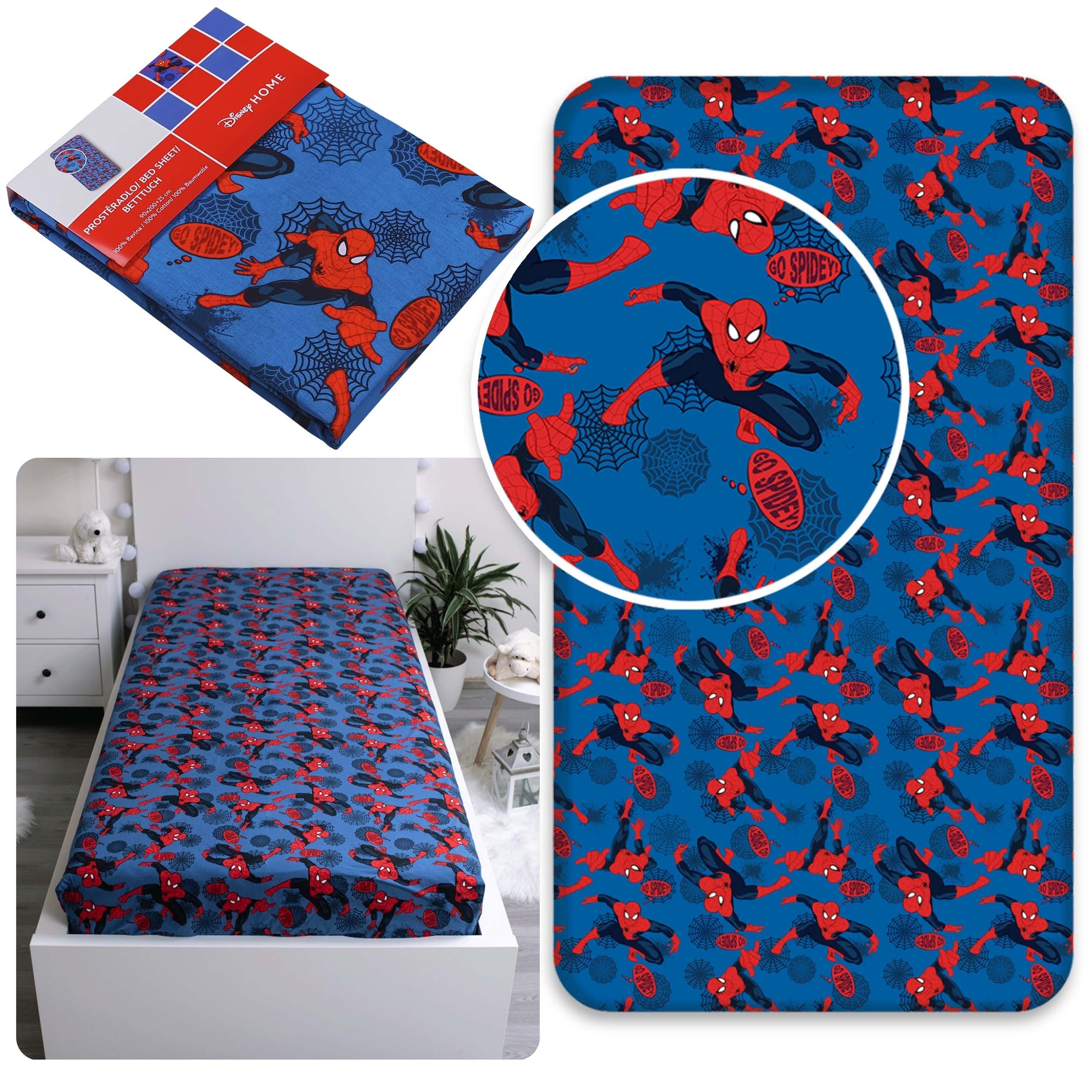 MARVEL Spannbettlaken Marvel Spider-Man Baumwoll-Bettlaken für Kinder mit Gummizug 90x200