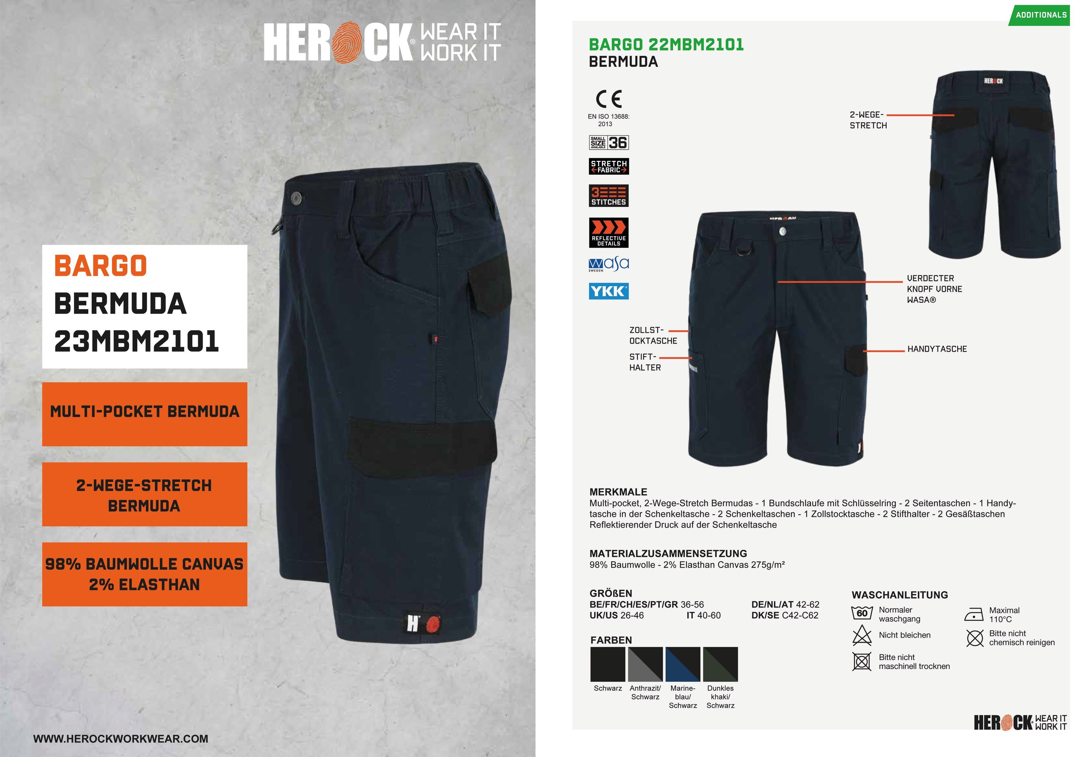 Shorts Farben Bargo marineblau/schwarz 2-Wege-Stretch-Einsatz, Herock mit Multi-Pocket, verschiedene
