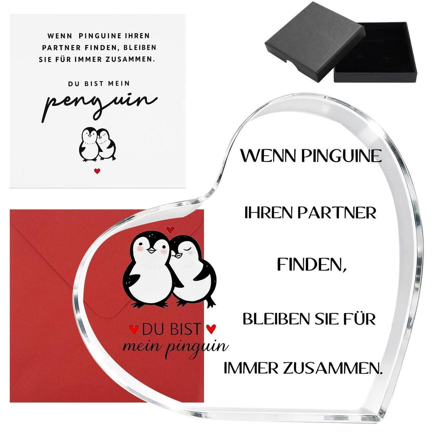LuxusKollektion Wanddekoobjekt Pinguin Acryl Deko Herzförmig Valentinstag