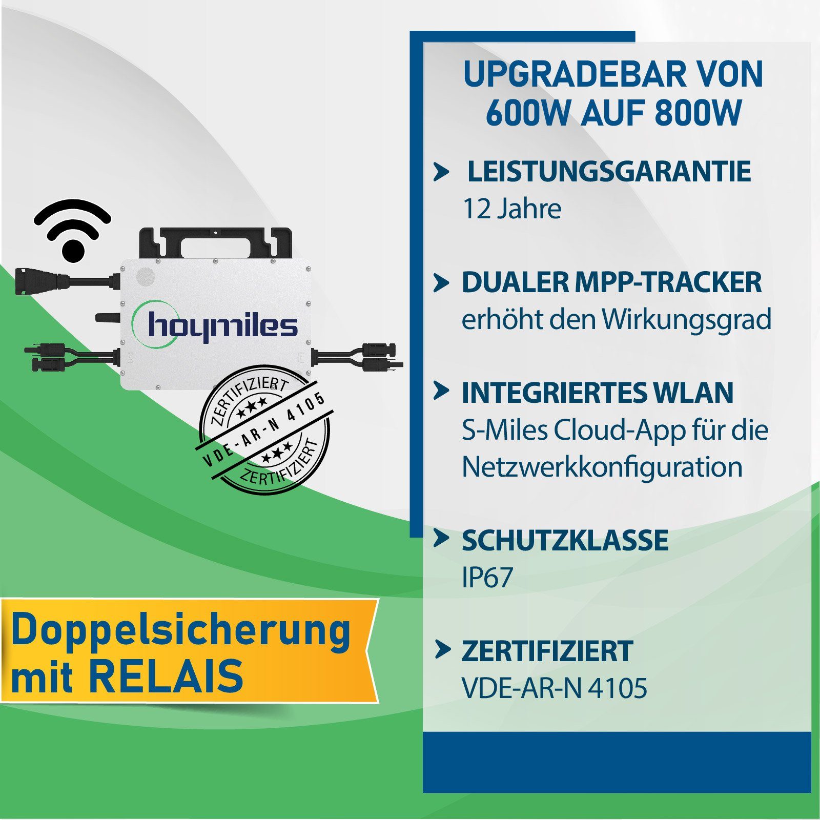 PV-Montage HMS-800-2T Eckig, Hoymiles Balkonkraftwerk Campergold Solaranlage Balkongeländer WIFI Upgradefähiger Wechselrichter Komplettset 830W