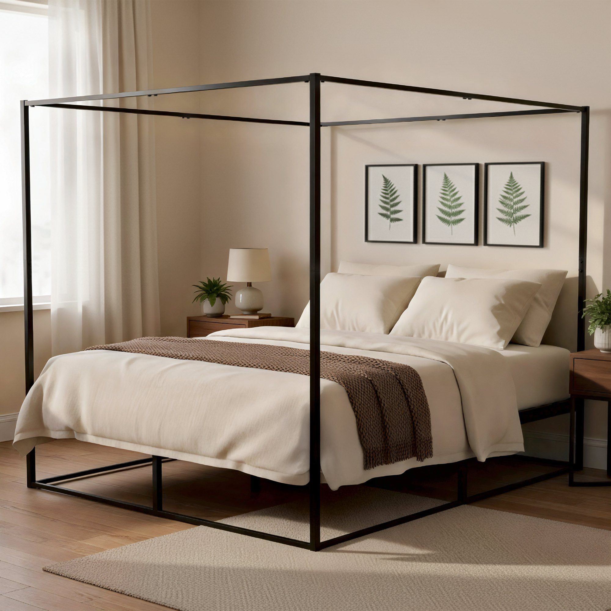 CLP Himmelbett Doppelbett Baldachinbett Schlafzimmerbett (Spar-Set, 1-tlg., 180 x 200 cm stabil), Metallrahmen, integrierter Lattenrost, einfacher Aufbau