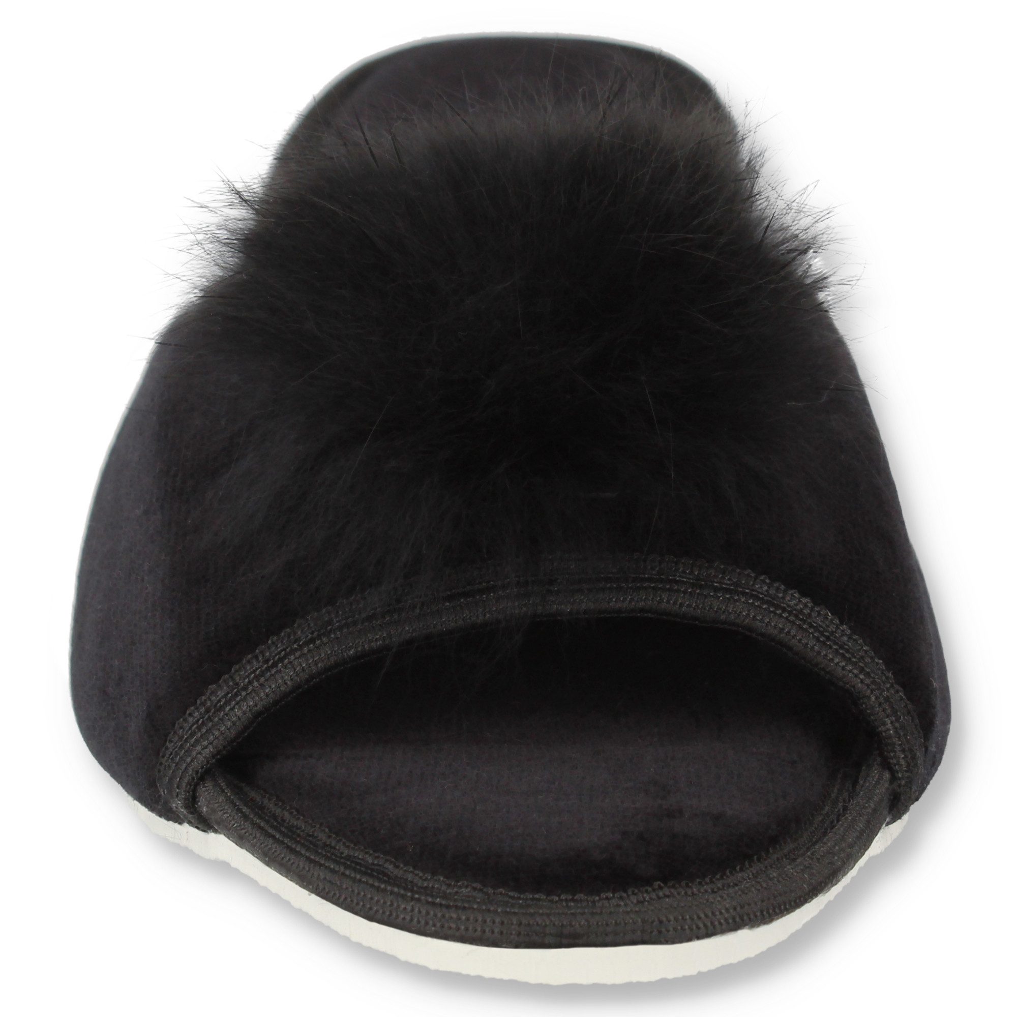 filsko Latina Elegante Samt Pantoffeln für Damen mit Puschel Hausschuh