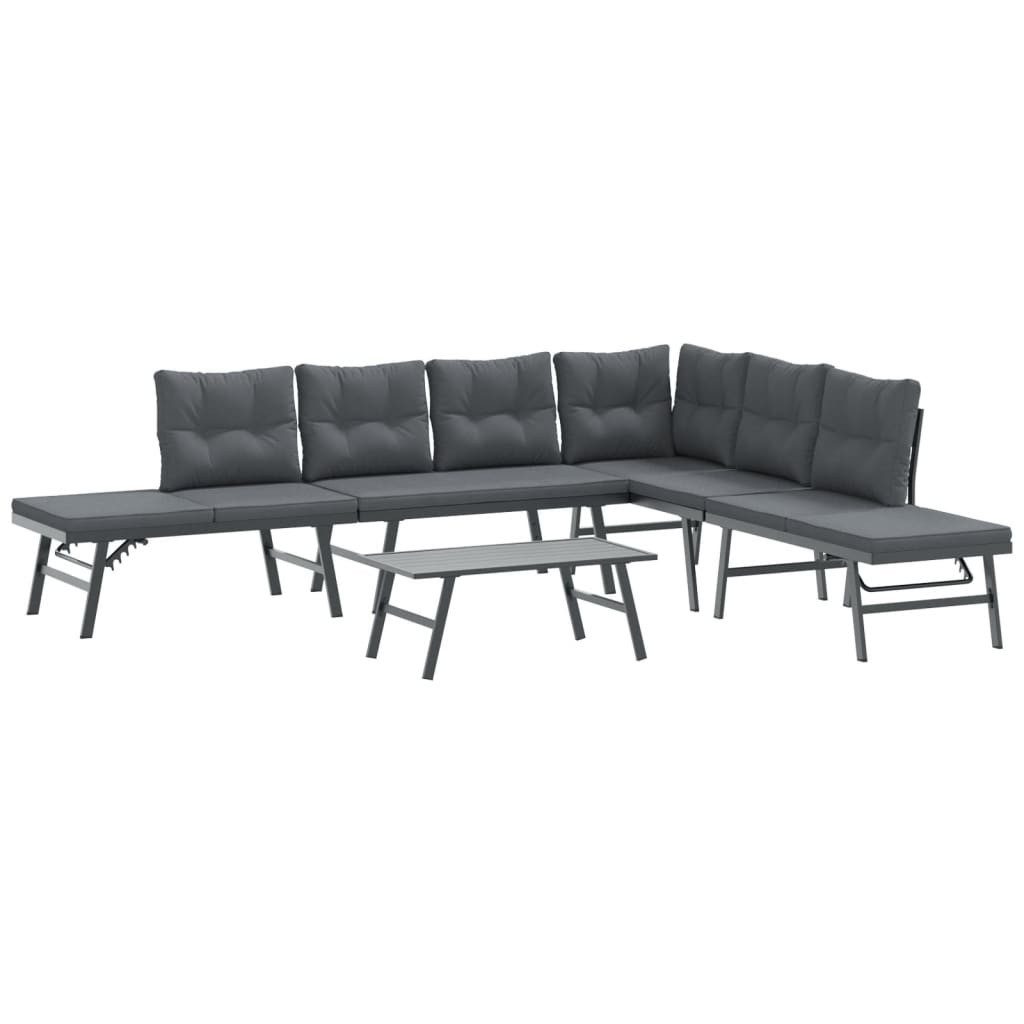 vidaXL Gartenlounge-Set 5-tlg. Garten-Sitzgruppe mit Kissen Schwarz Stahl, (1-tlg)