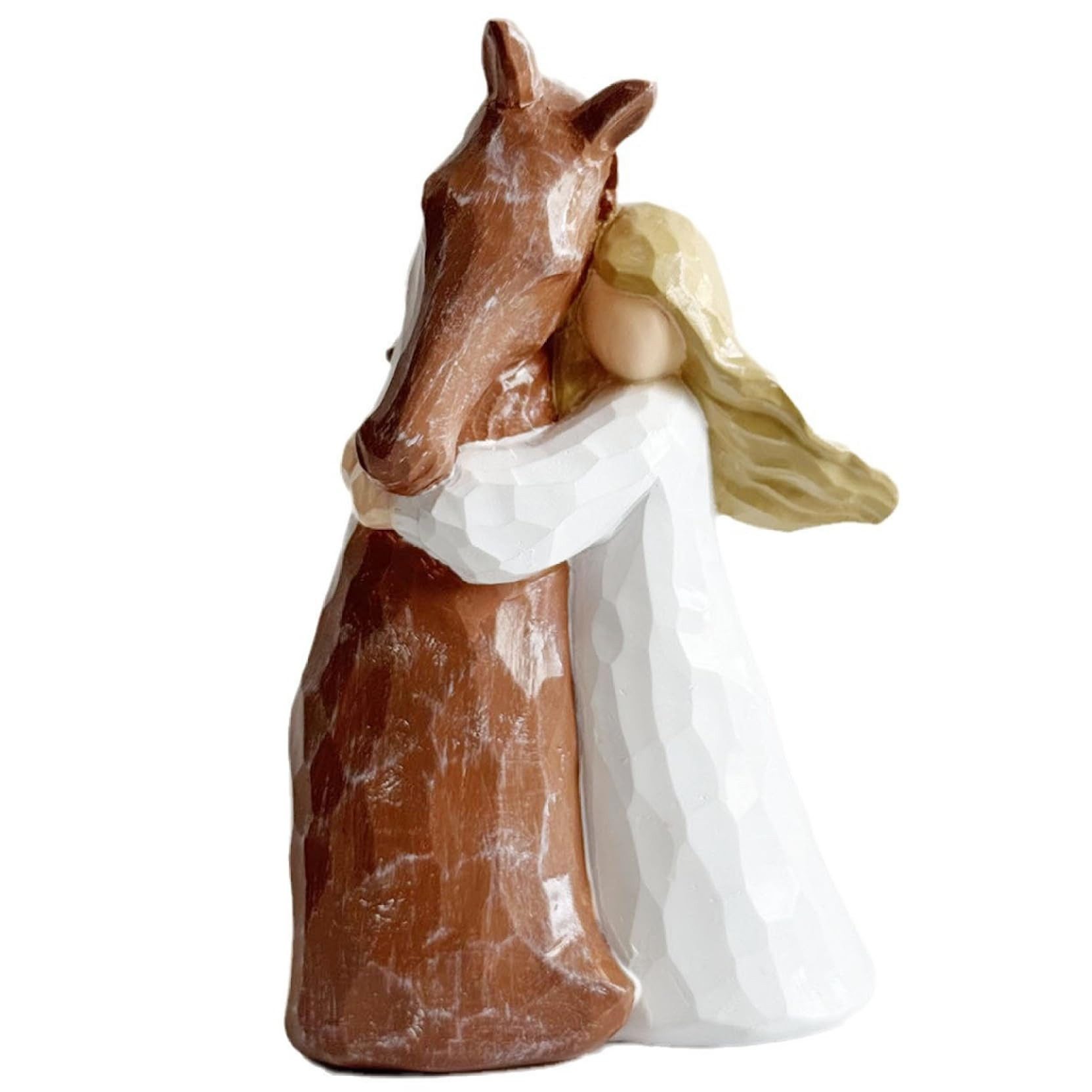 FOUORTUNATE-BEE Dekofigur Mädchen-Umarmungspferd-Statue Pferde-Dekoration für Zuhause (Kunstharz-Gedenkfiguren für Geburtstag, Weihnachten)