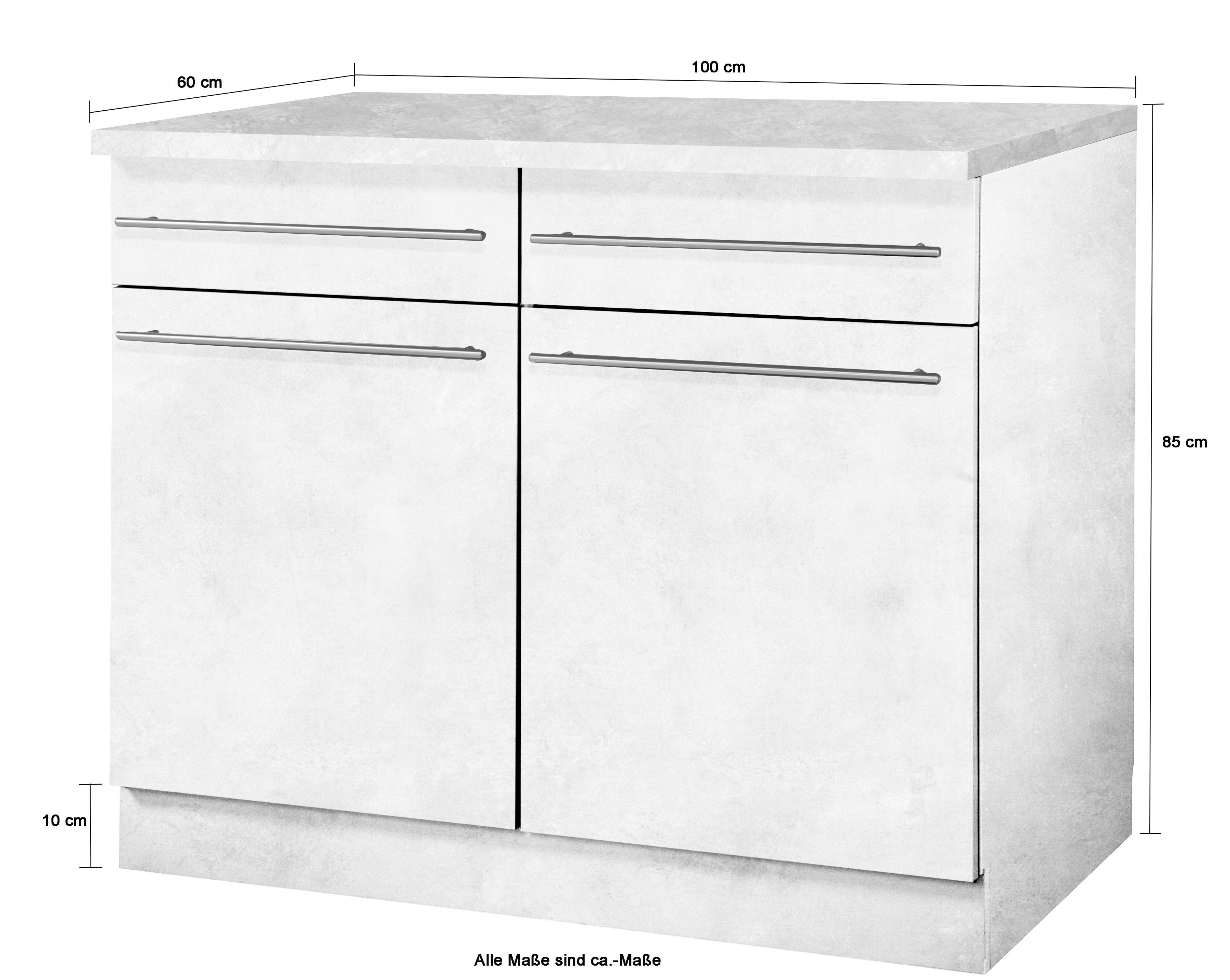 wiho Küchen Unterschrank Chicago 100 cm breit, 2 Schubkästen und 2 Türen, für viel Stauraum – Bild 5 von 5