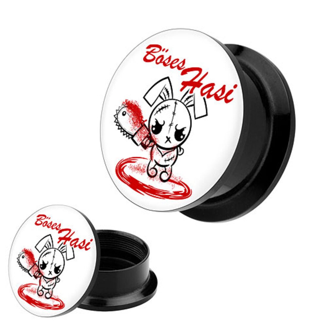 Taffstyle Plug Picture Ohr Tunnel Gewinde Plug Motiv böses Hasi Kettensäge 6mm, Picture Gewinde Ohr Ohrpiercing Ear Flesh Plug Piercing Damen Herren