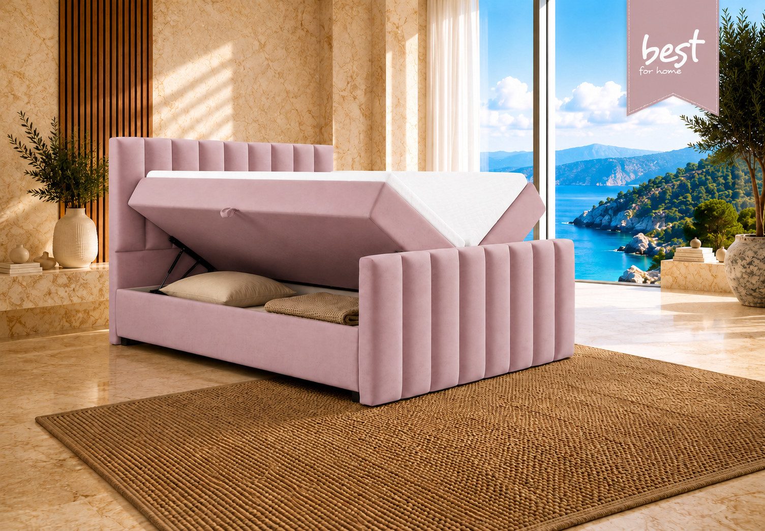 Best for Home Boxspringbett Trinity K10 mit Stauraum, Bonellmatratze & Komfort-Topper (Boxspringbett-Set, 1-St., 140x200 160x200 180x200 200x200 cm), Ergonomischer Schlafkomfort, praktischer Stauraum