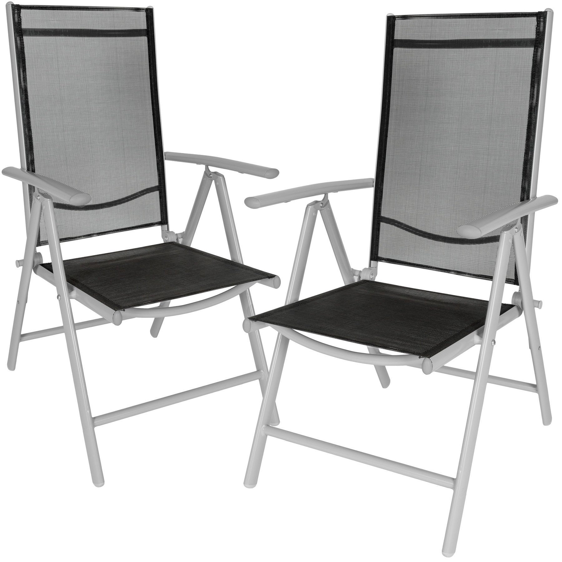 tectake Gartenstuhl 2 Aluminium Gartenstühle klappbar (2er Set, 2 St),  Verstellbare Rückenlehne, Zusammenklappbar, Pflegeleicht, Abwaschbar