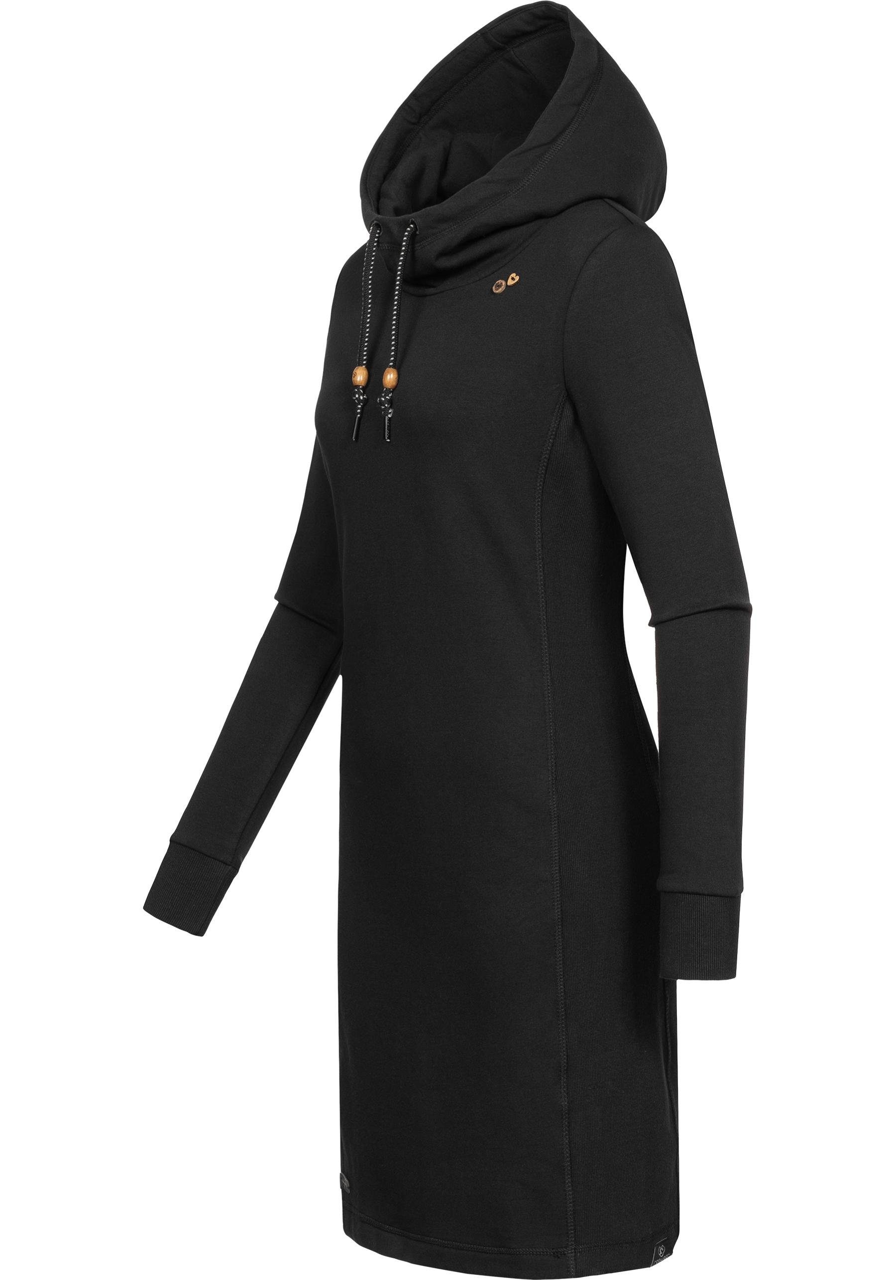 Baumwoll Sweatkleid Sabreen mit Langärmliges schwarz Kleid Ragwear Kapuze