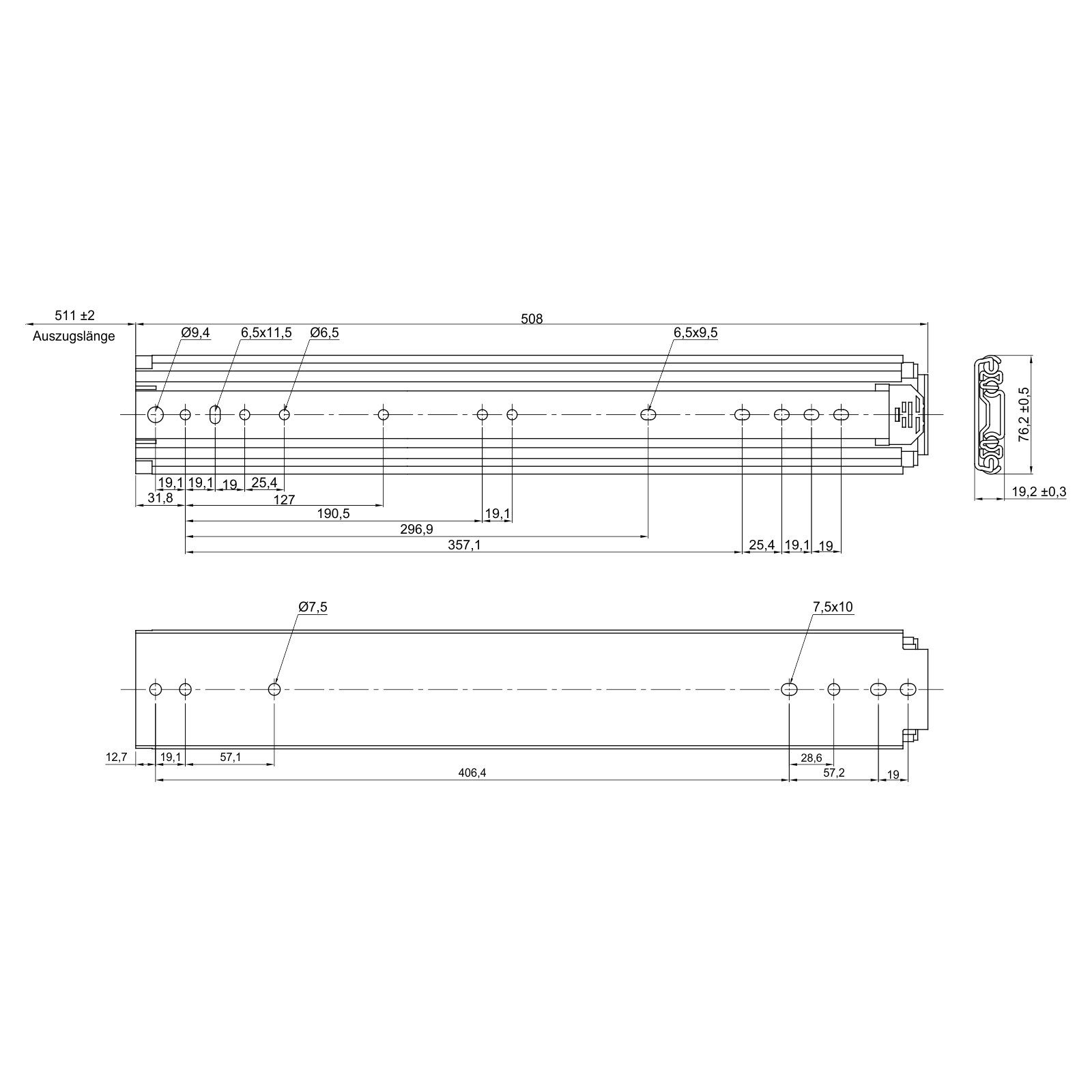 Schwerlastauszug 500 (2 mm St) SO-TECH® JUNKER 200 - 1200 Auszug KV2-200-H76-NF von kg