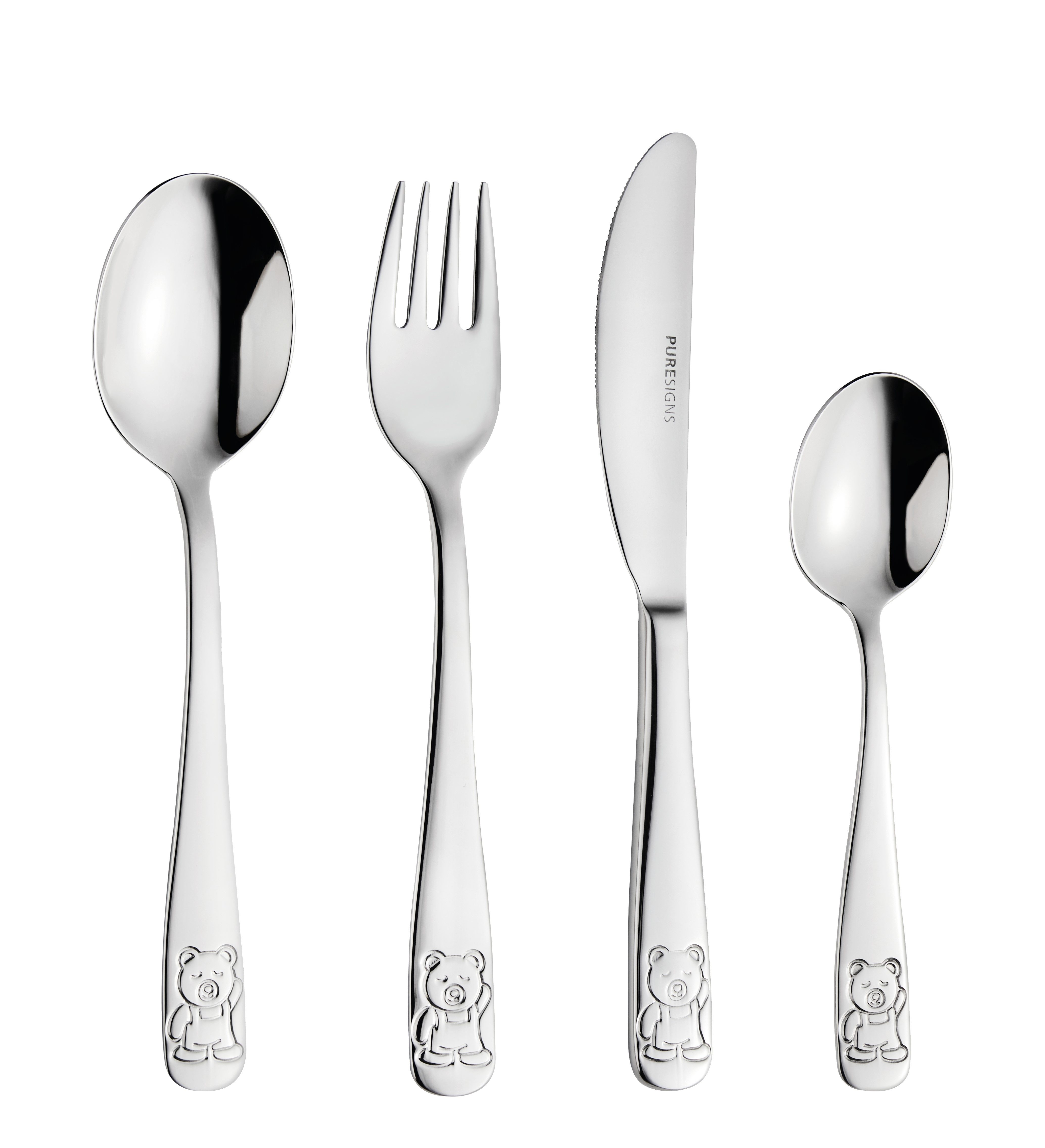 PURESIGNS Kinderbesteck OSO (4-tlg), 1 Personen, Edelstahl 18/10, Plastikfreier Essgenuss für die Kleinen