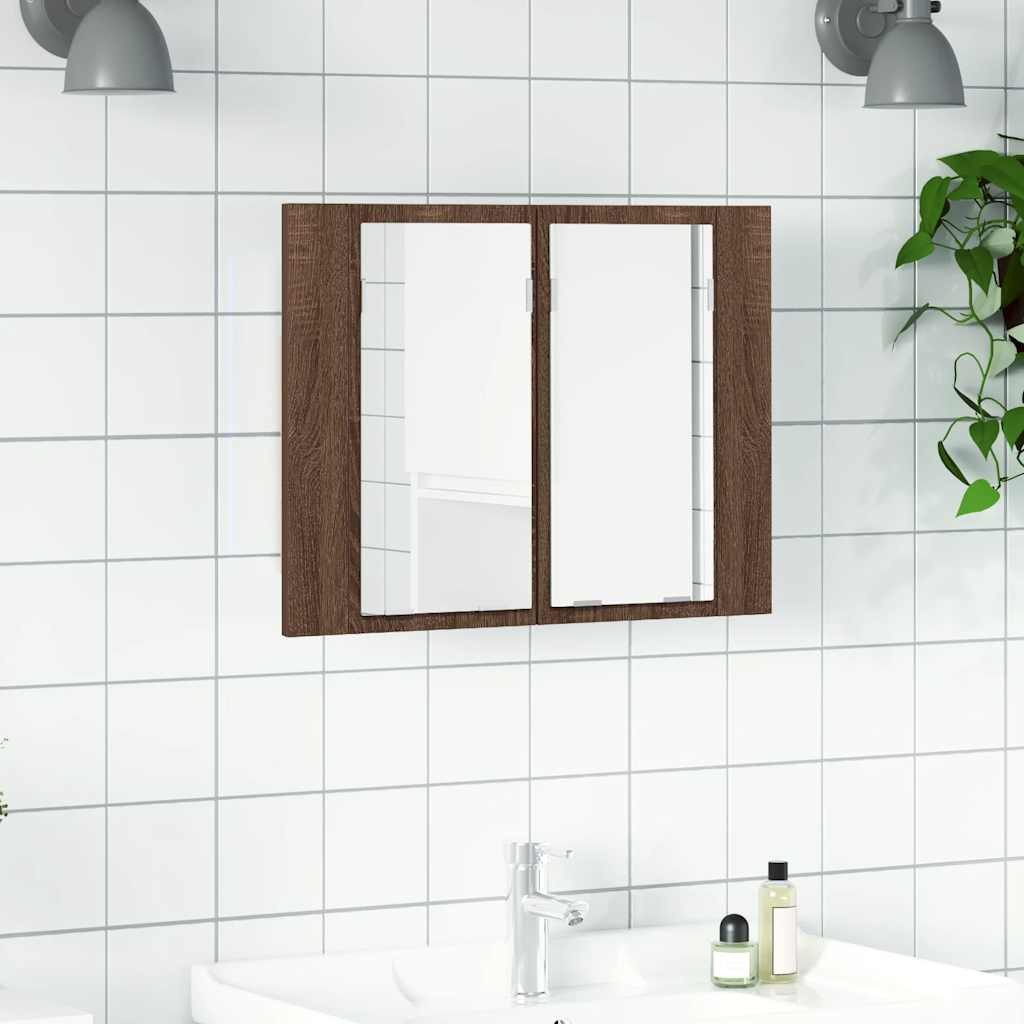 Badezimmerspiegelschrank Spiegelschrank mit LED-Beleuchtung 60x12x45 cm Braun Eichen-Optik