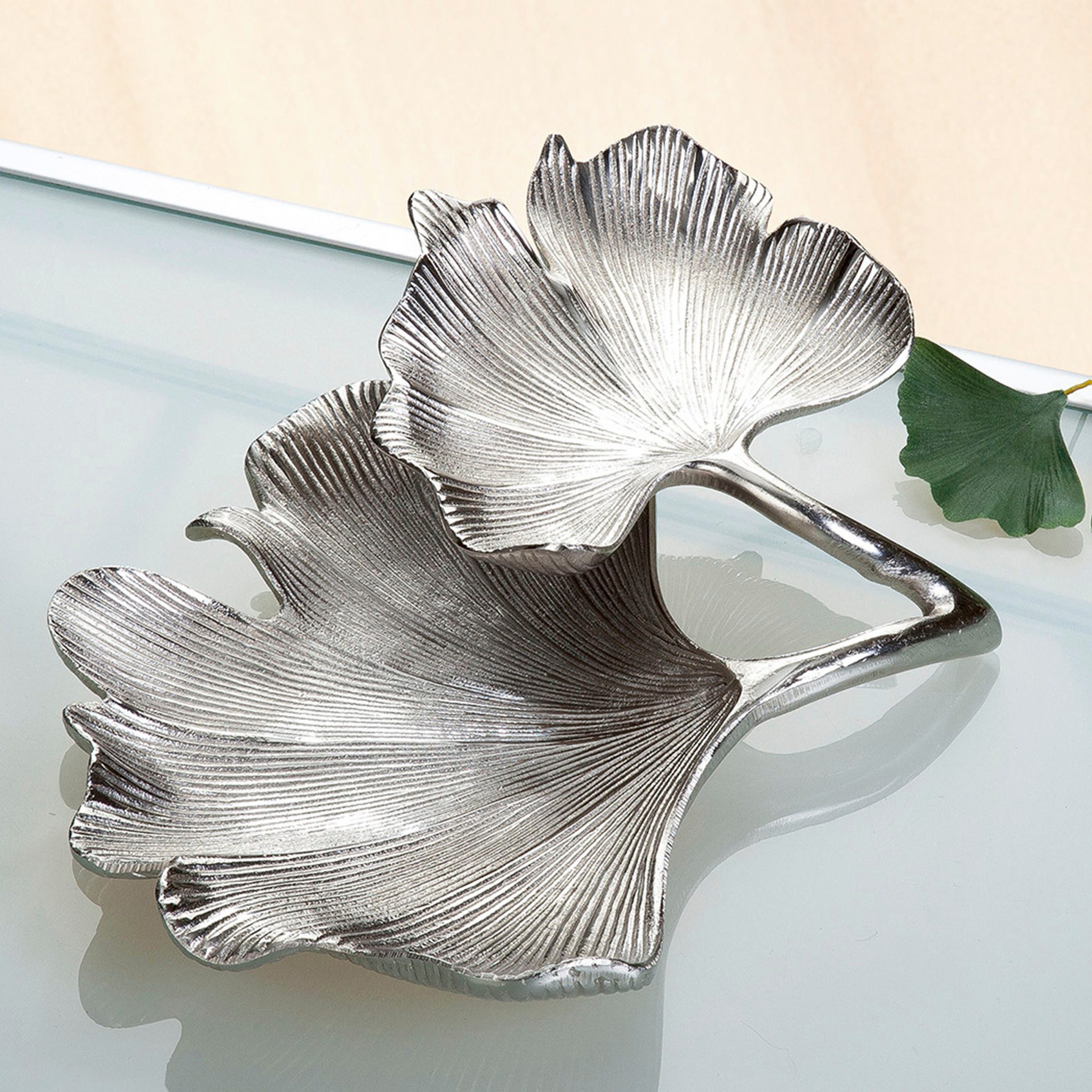 GILDE Dekoschale Schale Ginkgo Blatt, silber (1 St), silberfarben