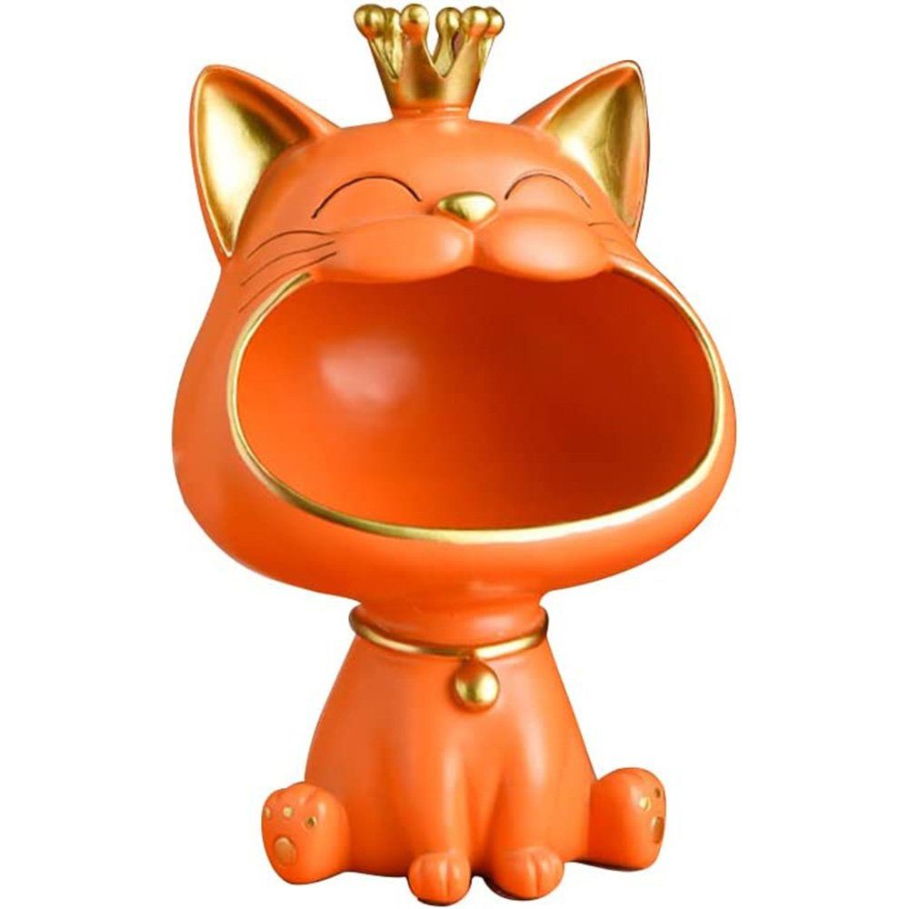 zggzerg Dekoschale Lachende Katze Figuren Statue, Schlüssel Aufbewahrungsbox,Cat Skulptur Orange