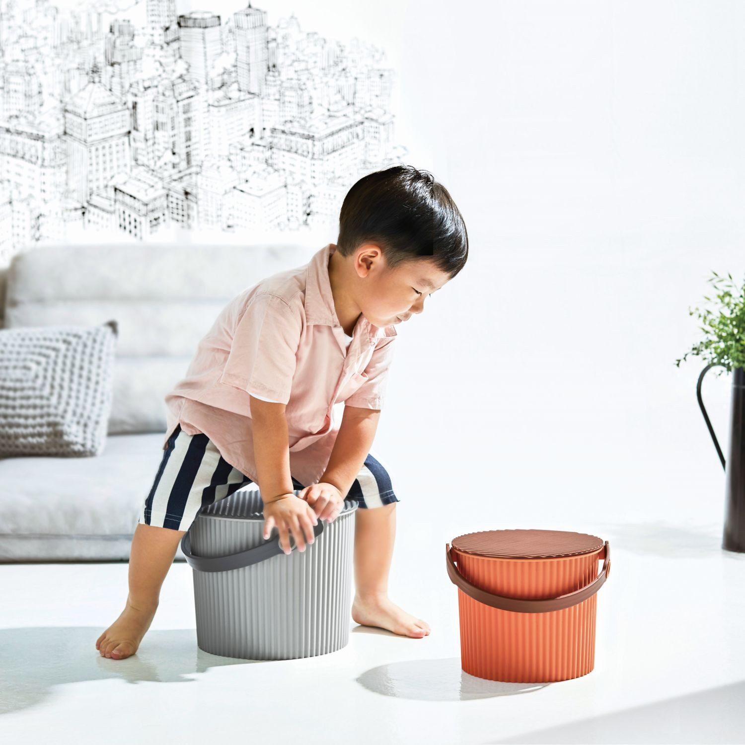 Hachiman Aufbewahrungsbox Hachiman Omnioutil Mini-Eimer Naturaluxe Grau 4 l