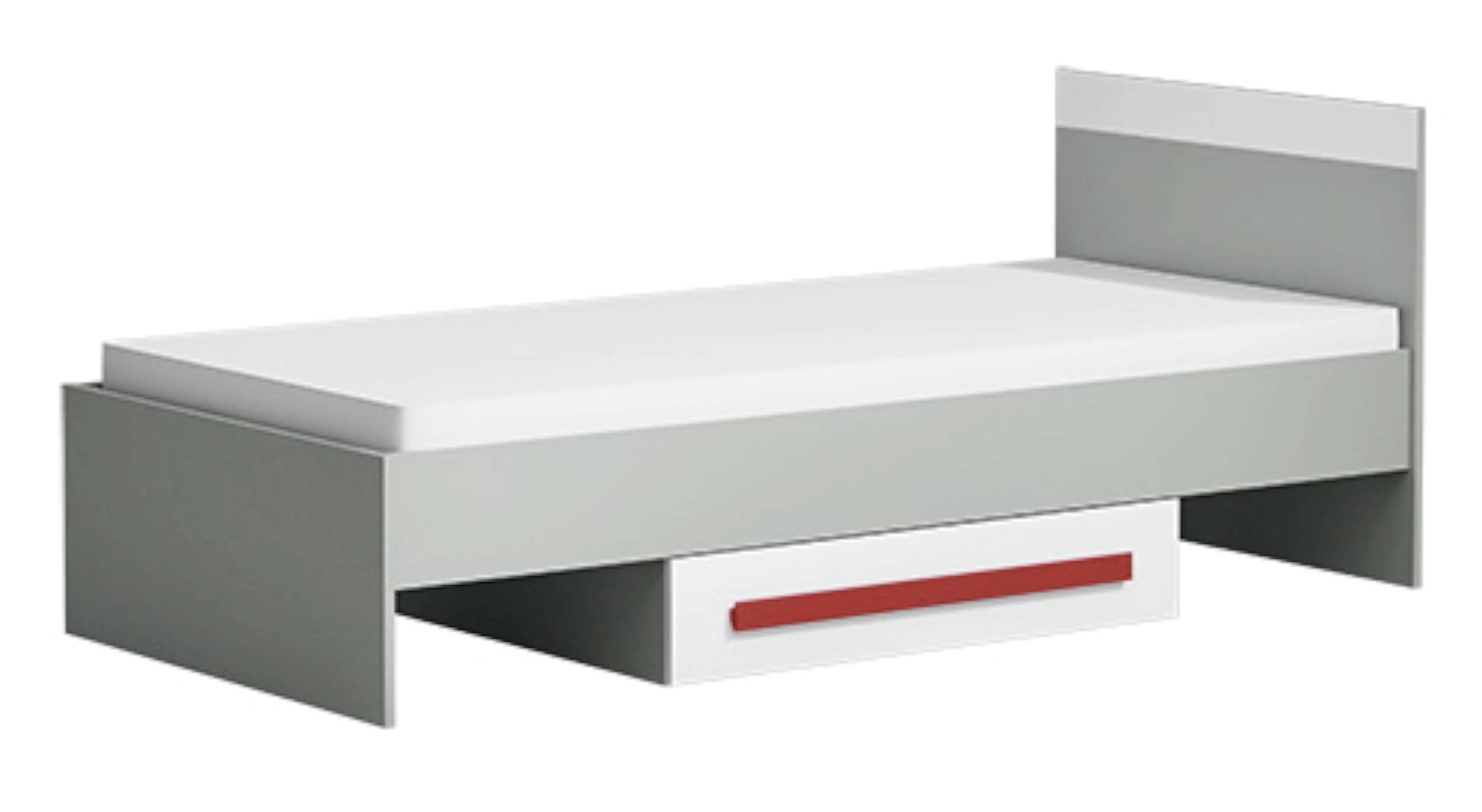 Stylefy Jugendbett Gael (Jugendbett, Bett), 90x200 cm, mit Schublade, Vollauszug, mit Matratze, für Kinder Weiß - Grau - Rot