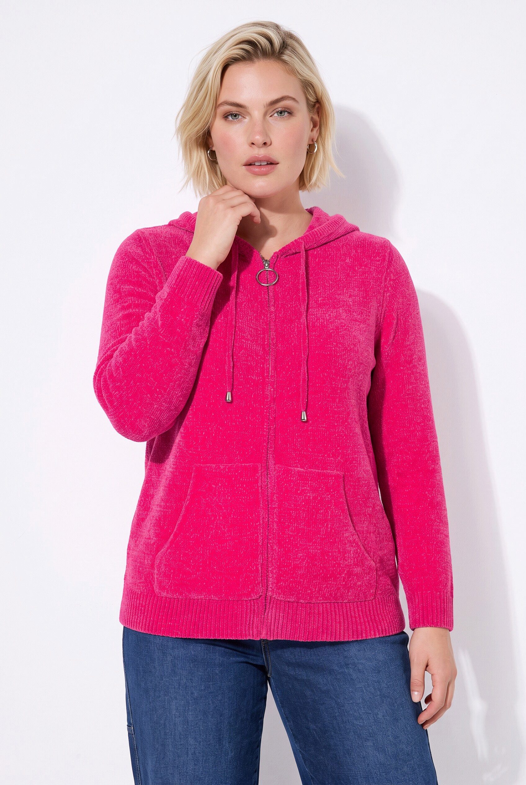 Ulla Popken Strickjacke Strickjacke Chenille Kapuze Langarm