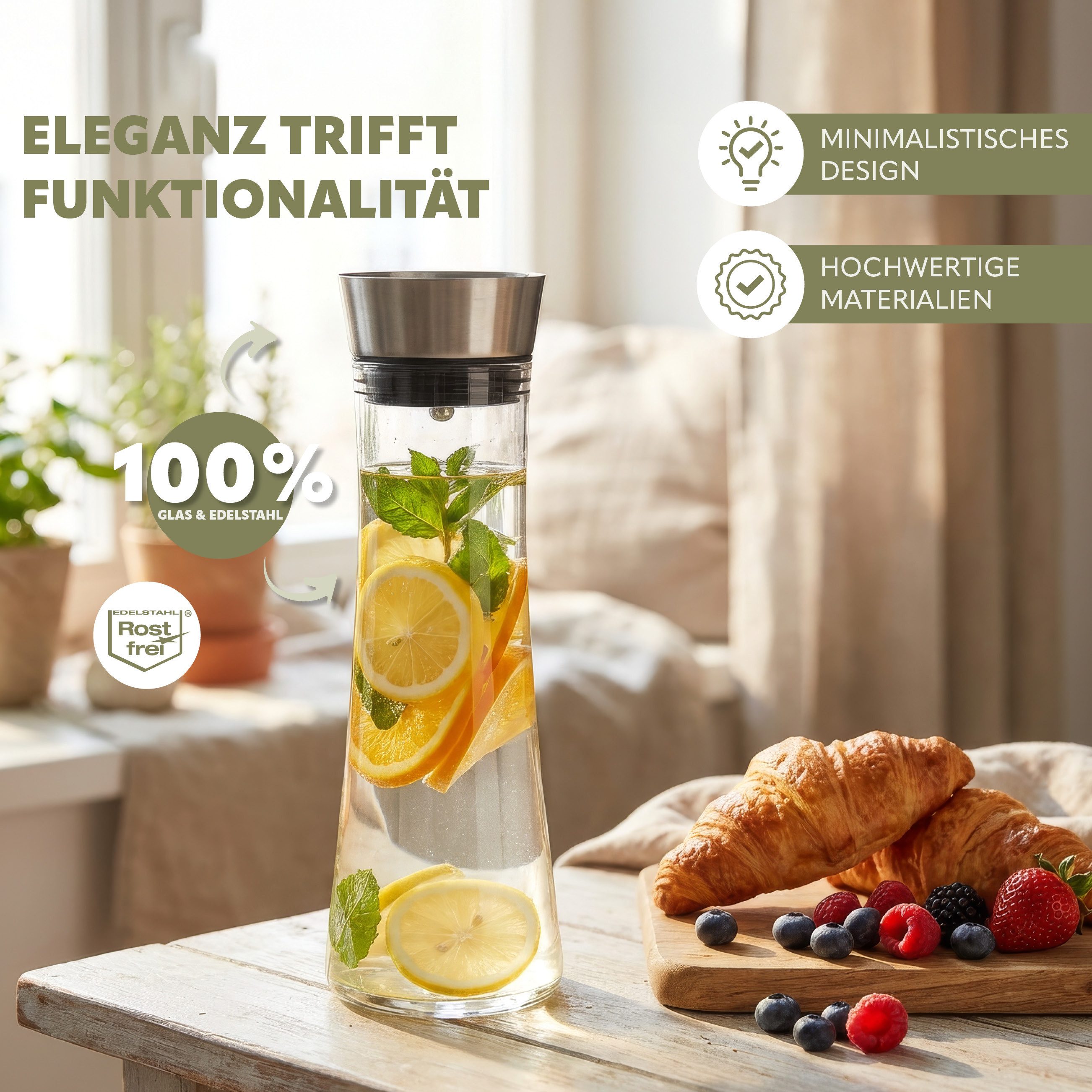 bremermann Karaffe Runa, mit mattem Edelstahldeckel, (1-tlg)