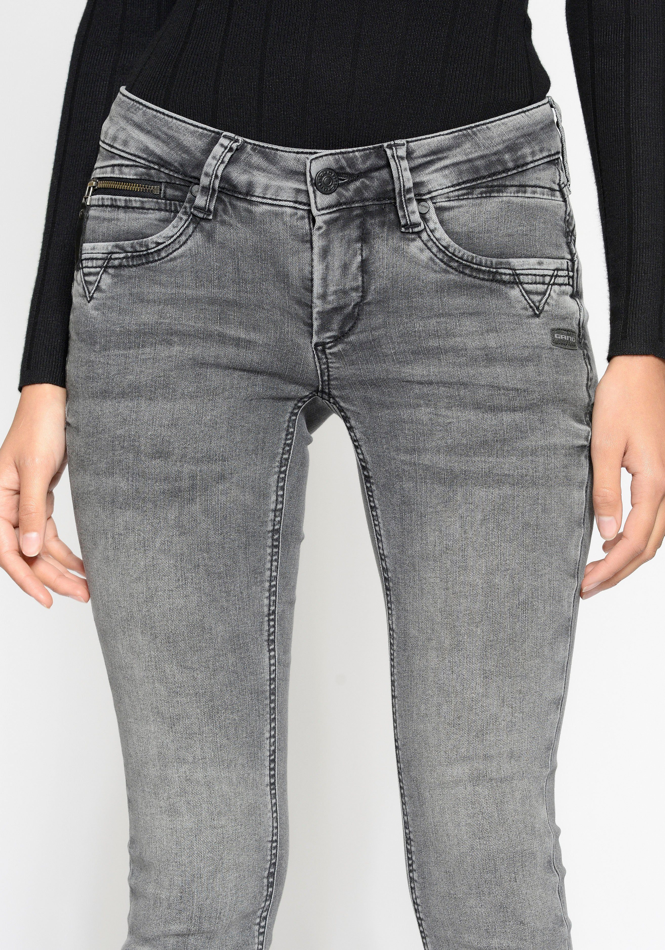GANG Skinny-fit-Jeans Coinpocket der 94Nikita grey vint Zipper-Detail an mit