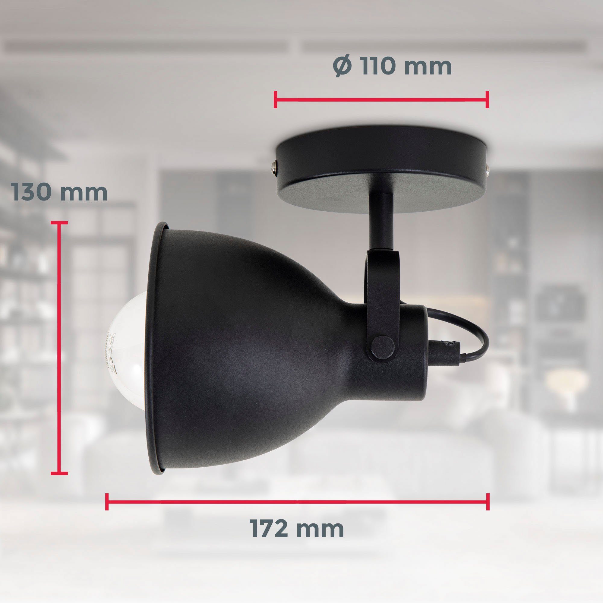 B.K.Licht Wandleuchte BK_WL1499 Design-Spotleuchte, Schwenkbar, Schwarz, Metall, Ø13cm, ohne Leuchtmittel, Leuchtmittel ohne E27-Fassung