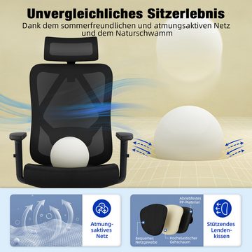 Homimaster Bürostuhl Ergonomischer Bürostuhl (Chefsessel mit verstellbare Armlehne und Lendenwirbelstütze), Hautfreundliche Netz-Hochlehne, Schreibtischstuhl bis 150kg Belastbar